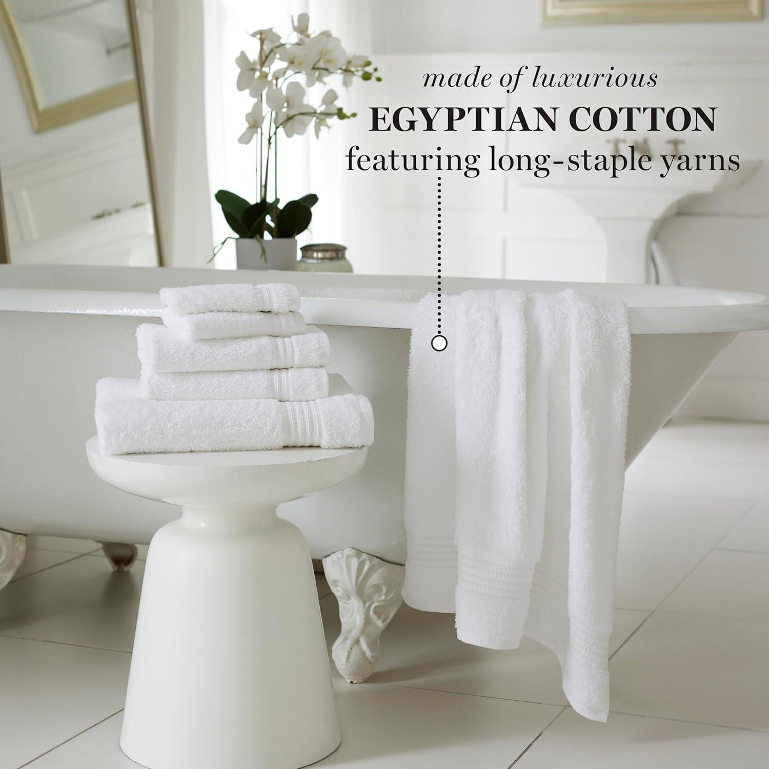 imageMartha Stewart Egyptian Cotton Bath Towels Set 6 Piece 2 Bath Towels 2 Hand Towels 2 Washcloths Absorbent Bathroom Towels Bathroom Essentials OysterNew White