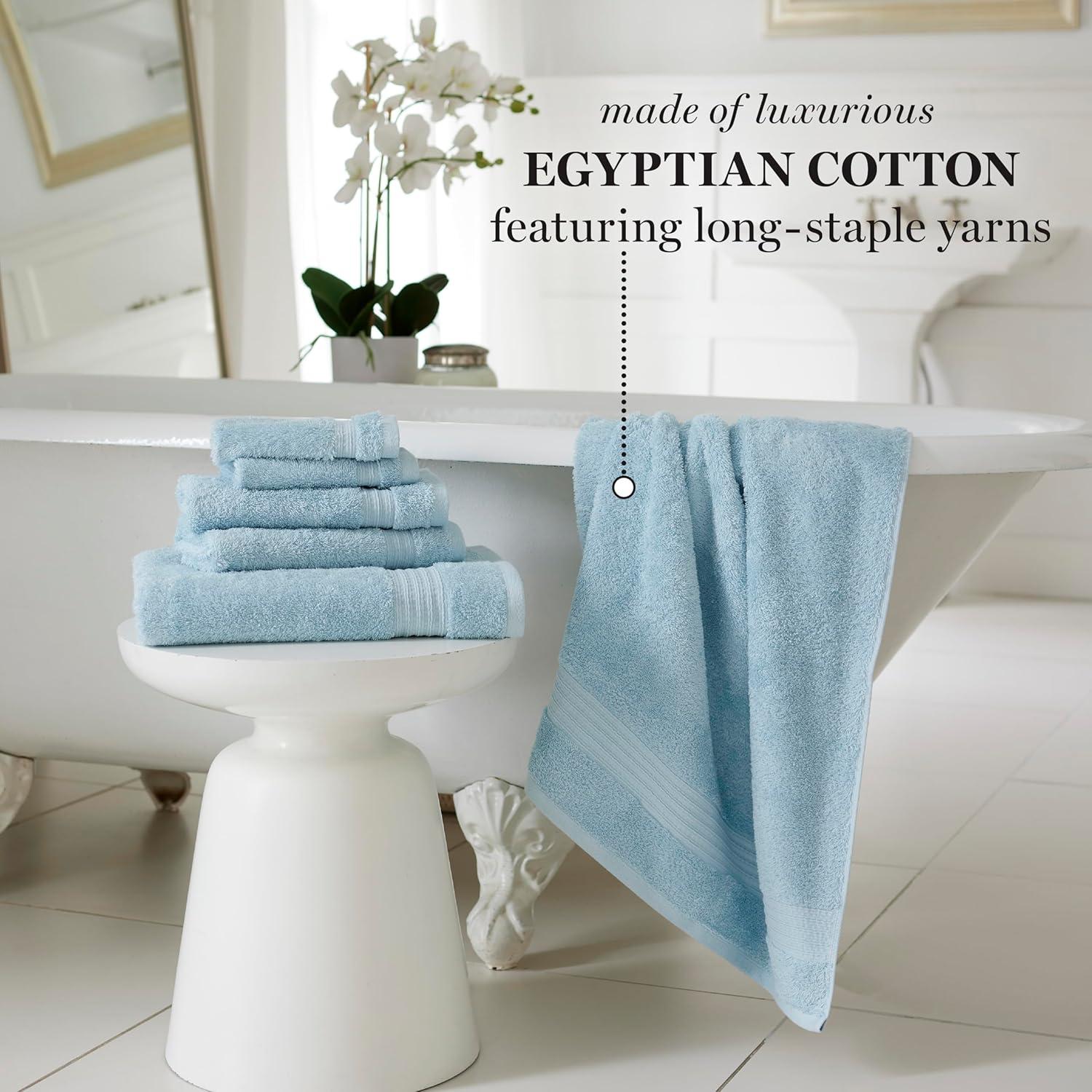 imageMartha Stewart Egyptian Cotton Bath Towels Set 6 Piece 2 Bath Towels 2 Hand Towels 2 Washcloths Absorbent Bathroom Towels Bathroom Essentials OysterSpa Blue