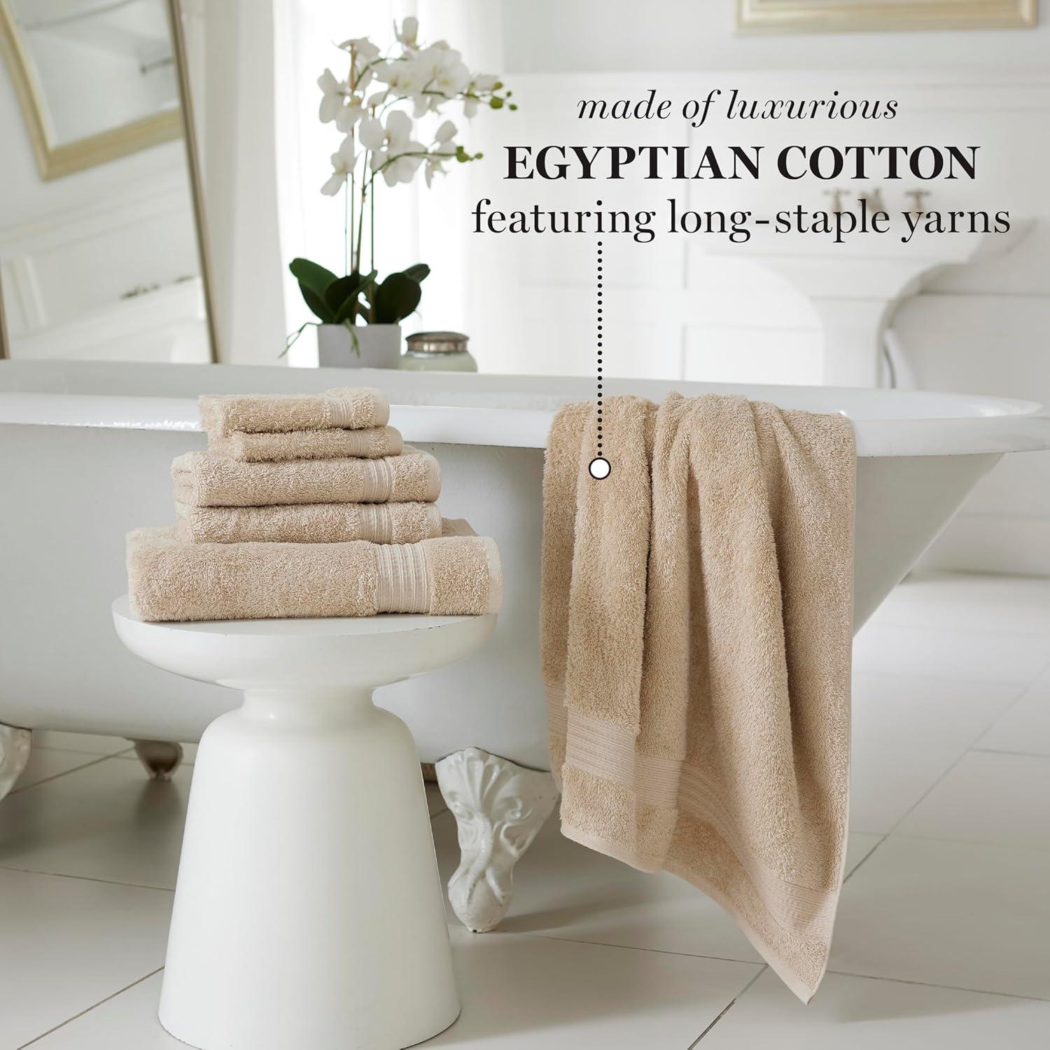 imageMartha Stewart Egyptian Cotton Bath Towels Set 6 Piece 2 Bath Towels 2 Hand Towels 2 Washcloths Absorbent Bathroom Towels Bathroom Essentials OysterOyster