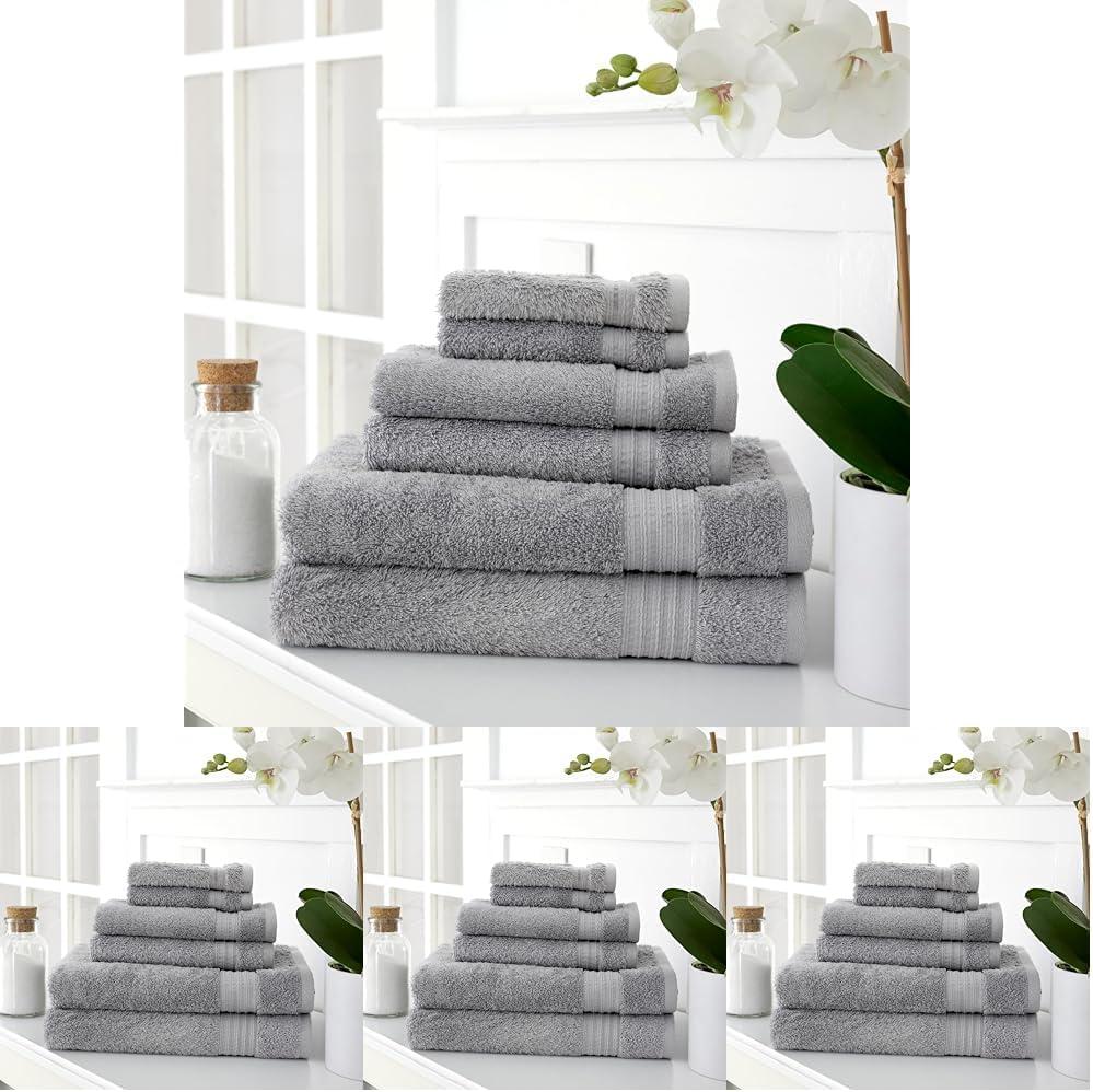 imageMartha Stewart Egyptian Cotton Bath Towels Set 6 Piece 2 Bath Towels 2 Hand Towels 2 Washcloths Absorbent Bathroom Towels Bathroom Essentials OysterDark Gray