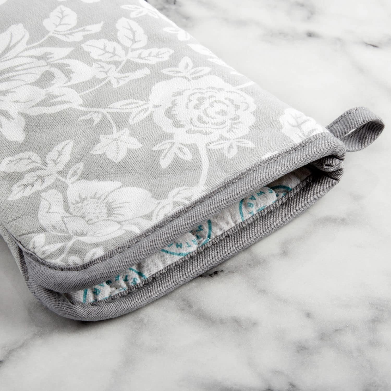 imageMartha Stewart Floral Vine Oven Mitt 2Pack Set Grey 7x13Floral Vine
