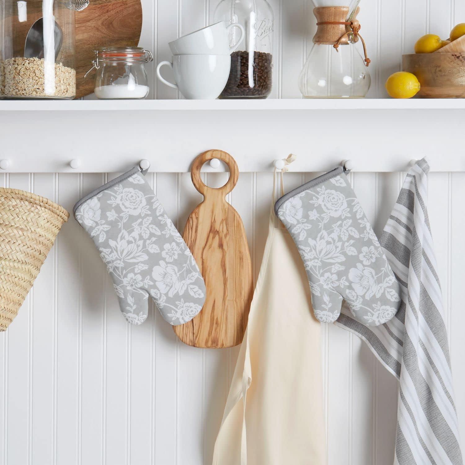 imageMartha Stewart Floral Vine Oven Mitt 2Pack Set Grey 7x13Floral Vine