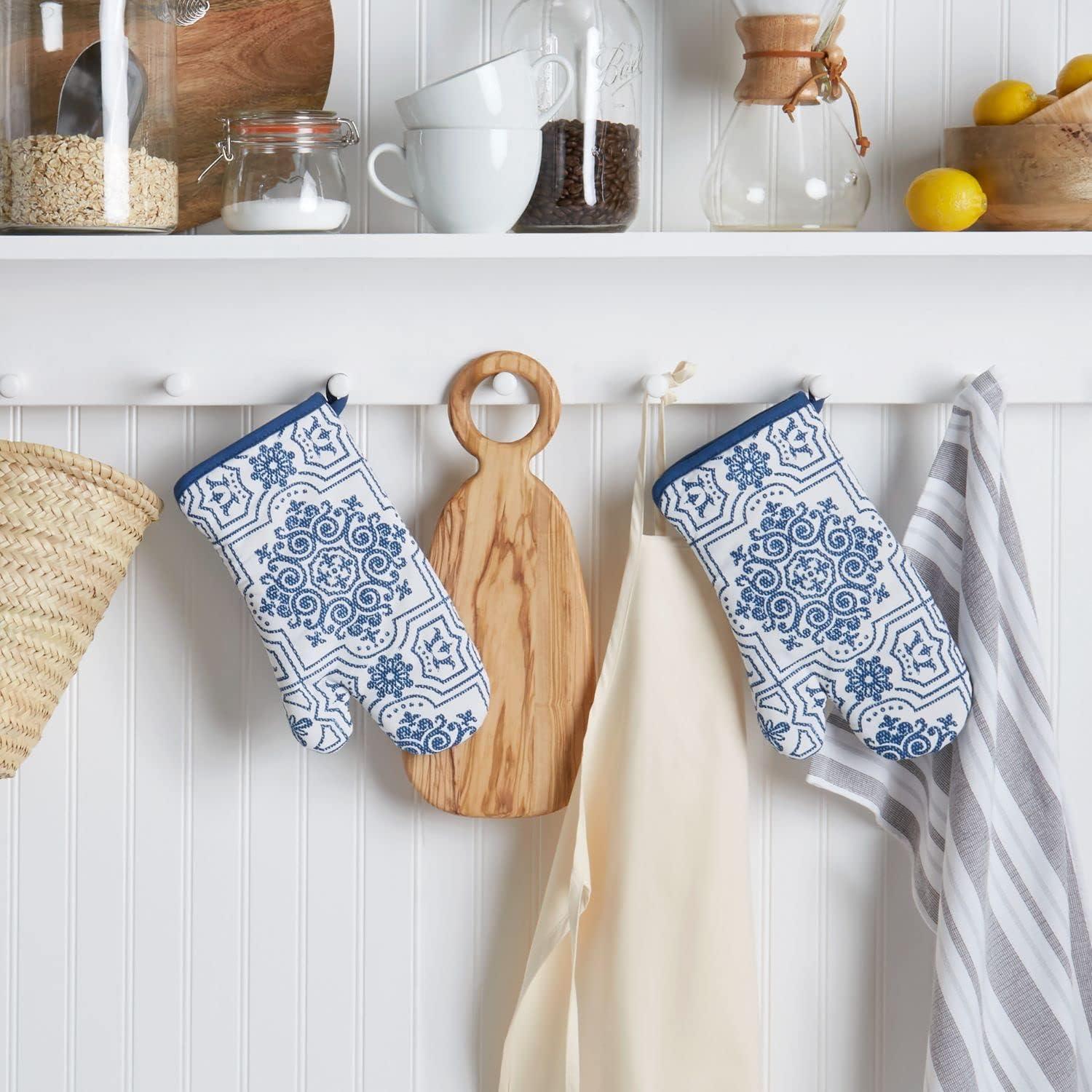 imageMartha Stewart Floral Vine Oven Mitt 2Pack Set Grey 7x13Strie Medallion