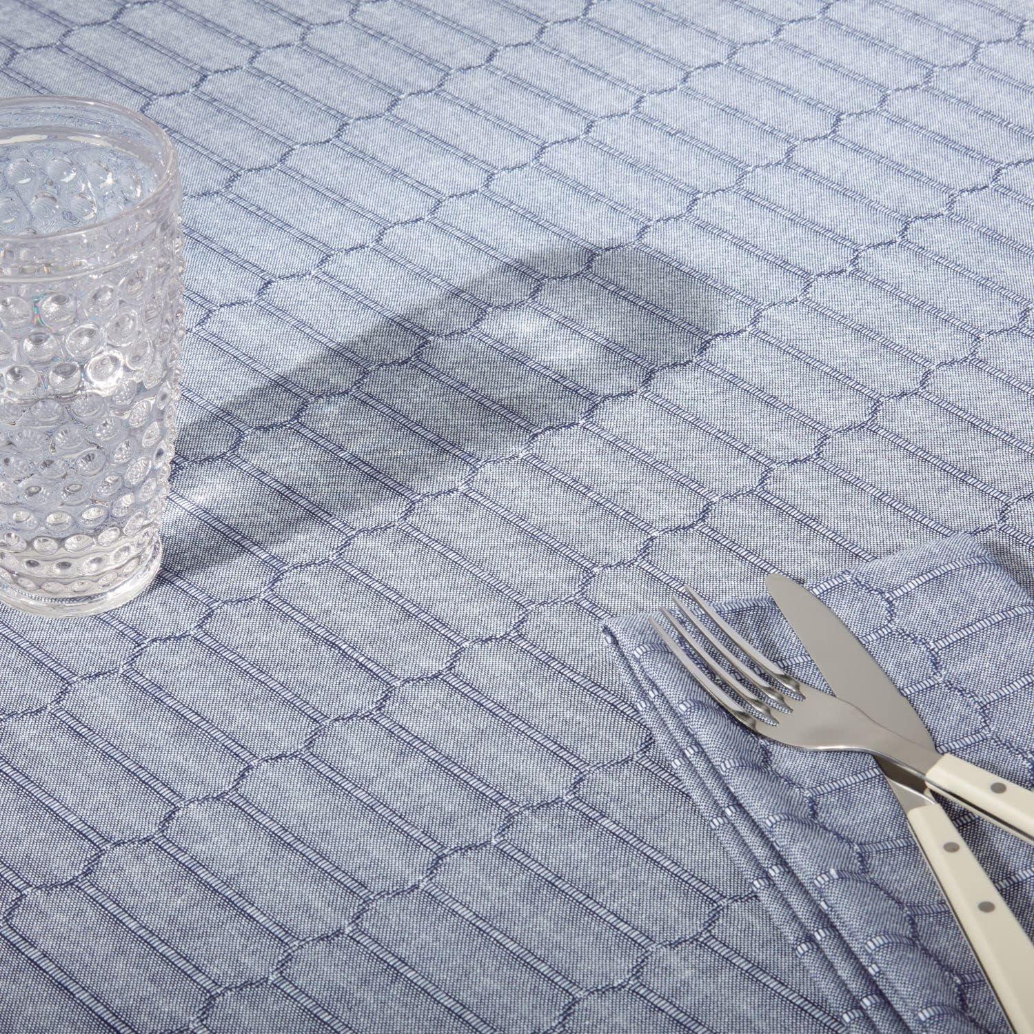 imageMartha Stewart Honeycomb Polyester Cotton Rectangle Tablecloth 60x102 NaturalBlue