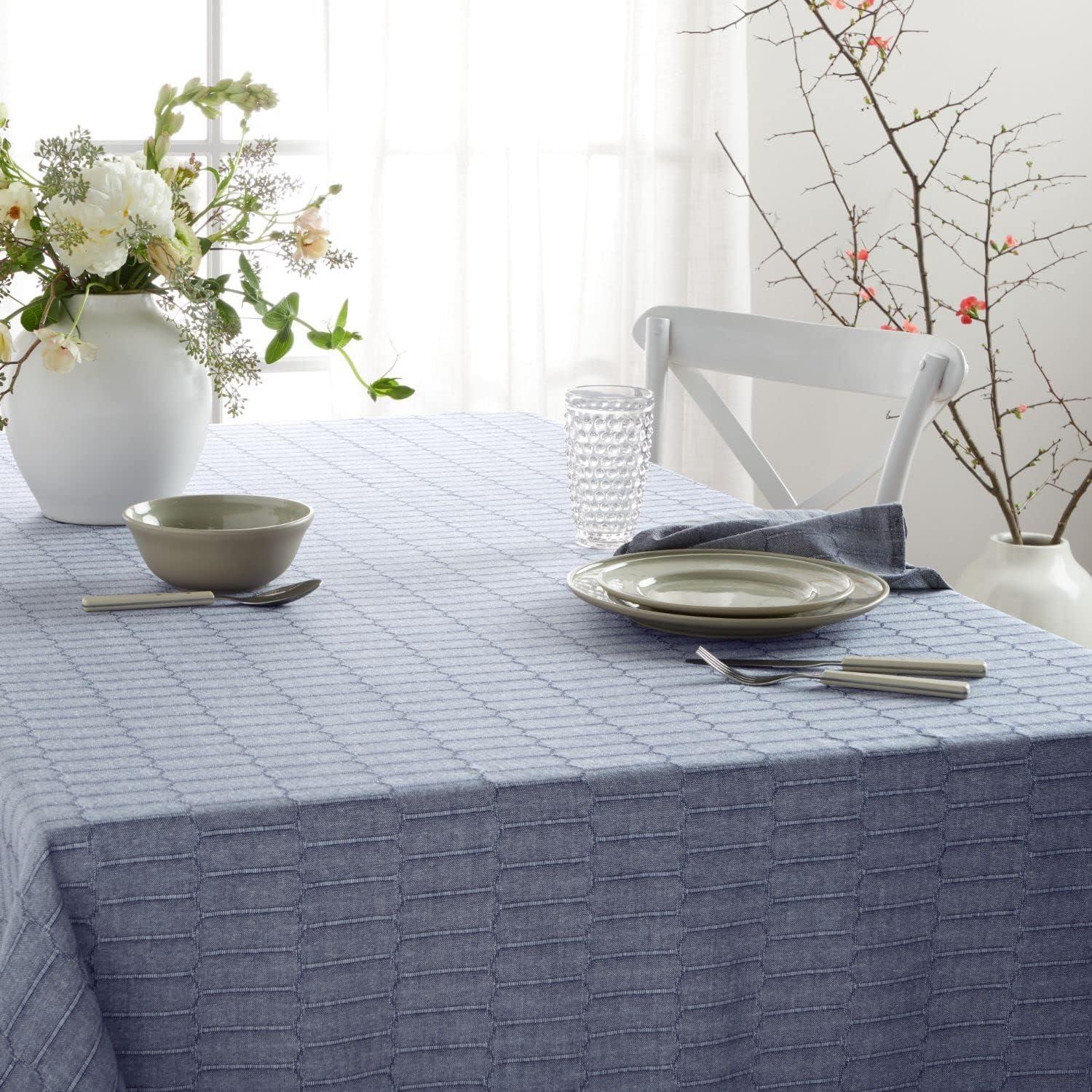 imageMartha Stewart Honeycomb Polyester Cotton Rectangle Tablecloth 60x102 NaturalBlue