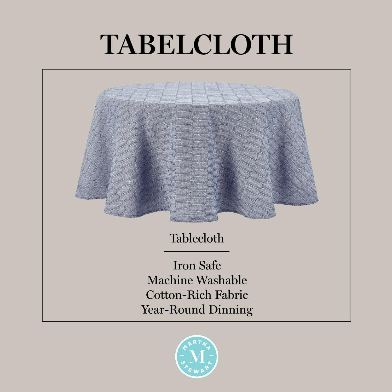 imageMartha Stewart Honeycomb Polyester Cotton Rectangle Tablecloth 60x102 NaturalBlue