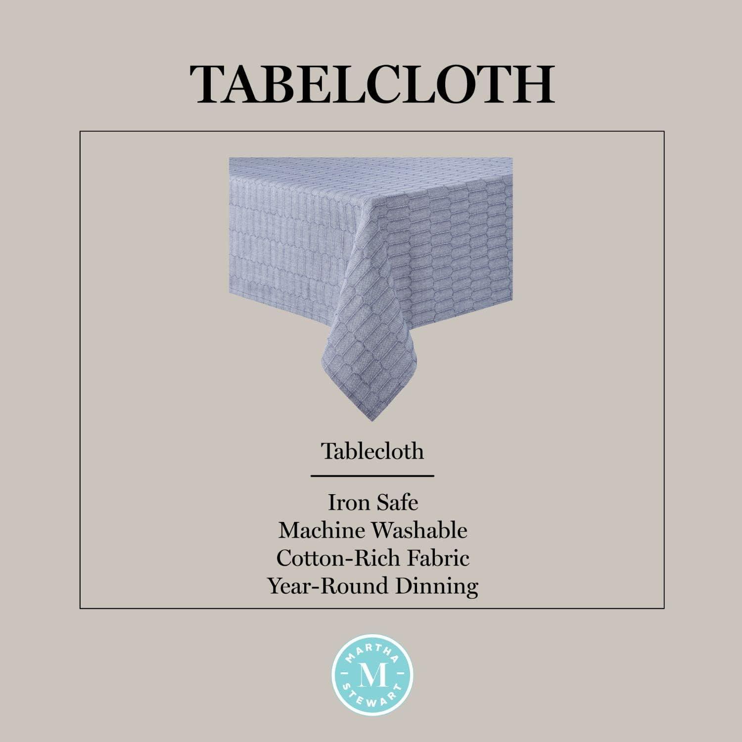 imageMartha Stewart Honeycomb Polyester Cotton Rectangle Tablecloth 60x102 NaturalBlue