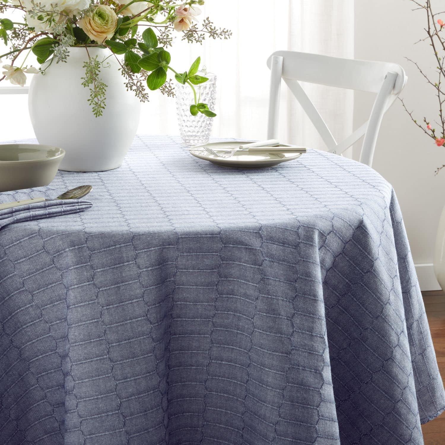imageMartha Stewart Honeycomb Polyester Cotton Rectangle Tablecloth 60x102 NaturalBlue