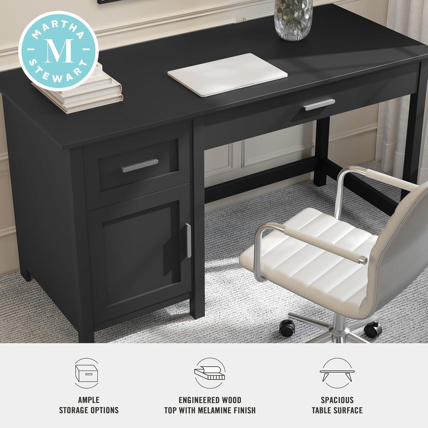 imageMartha Stewart Hutton Shaker Style Home Office Desk with Storage in Gray with Brushed Nickel HardwareBlack FrameBrushed Nickel Hardware