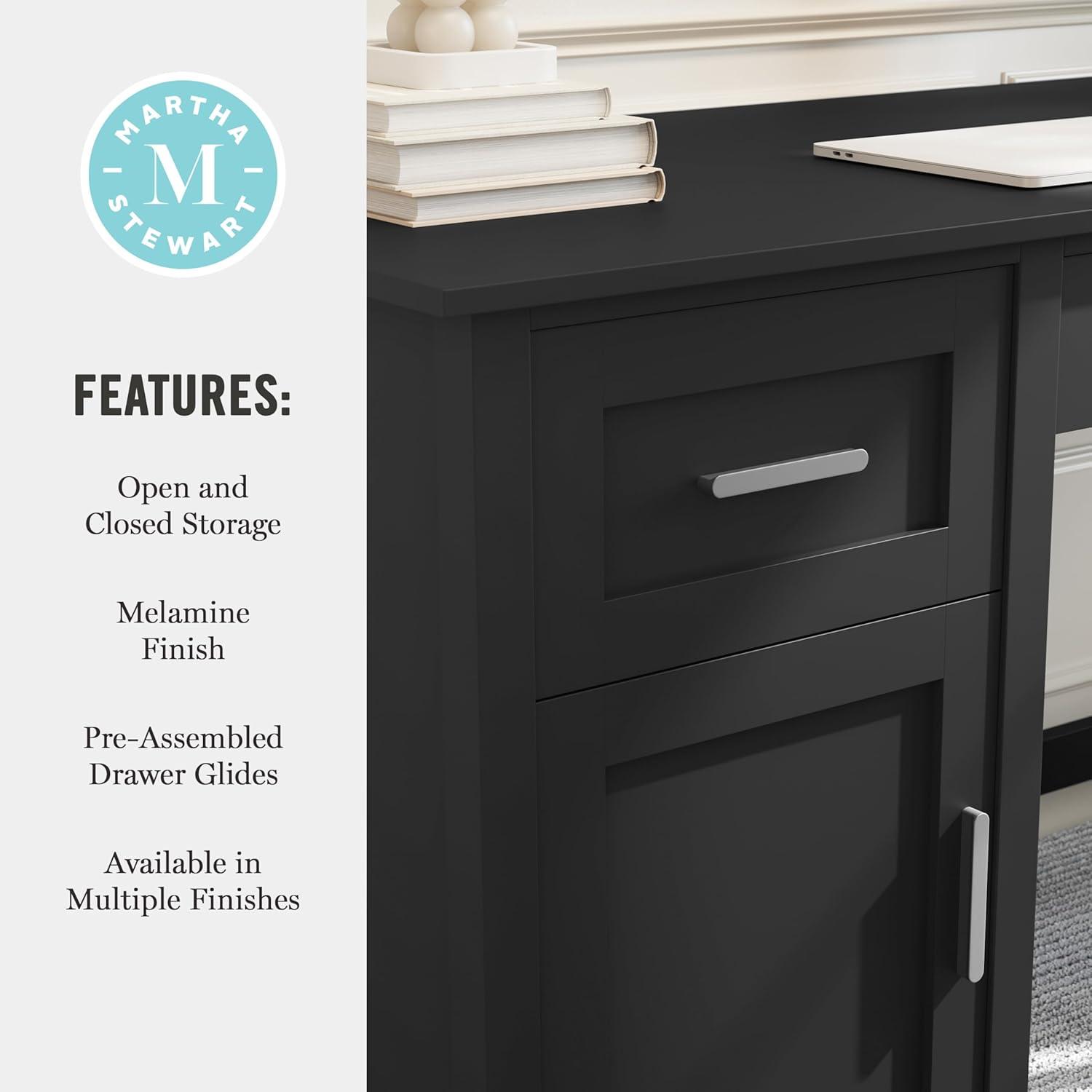 imageMartha Stewart Hutton Shaker Style Home Office Desk with Storage in Gray with Brushed Nickel HardwareBlack FrameBrushed Nickel Hardware