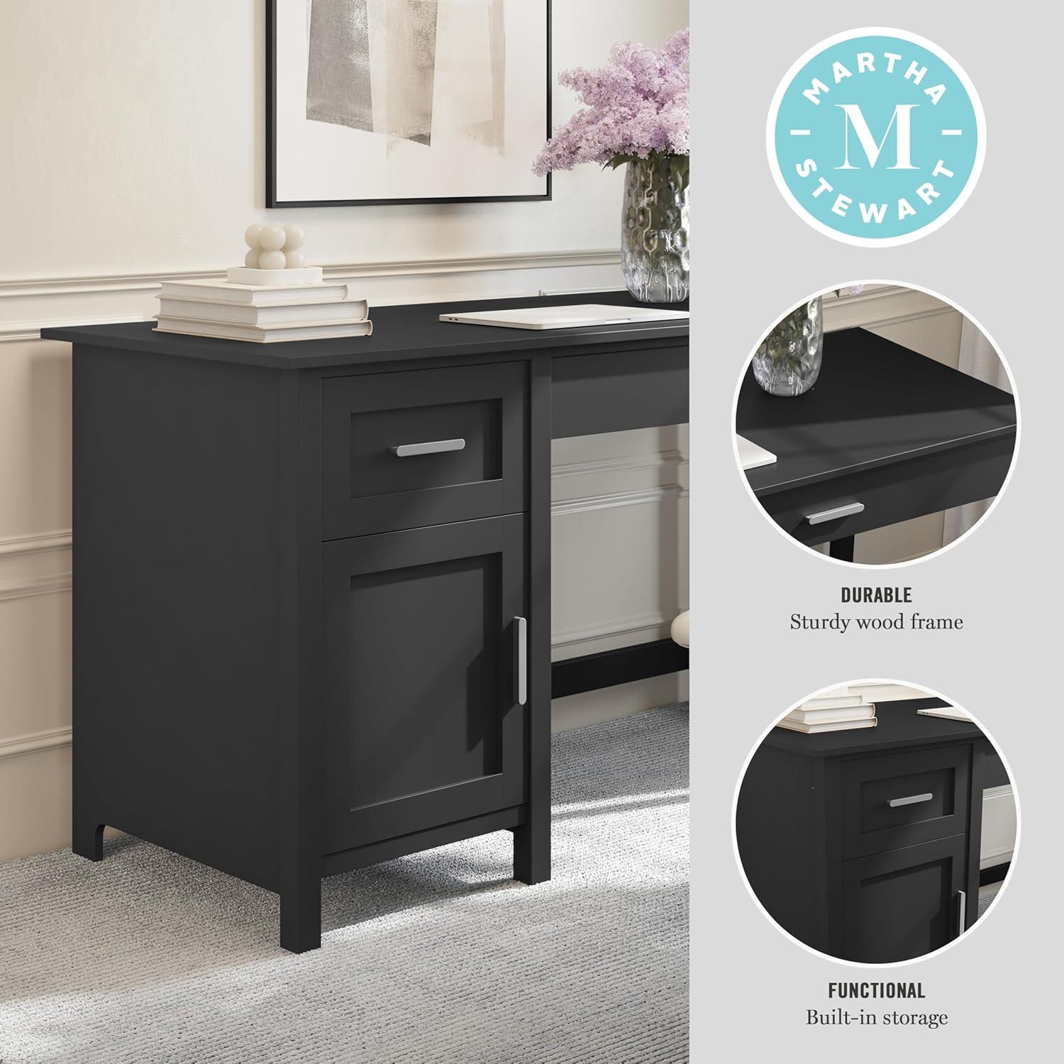 imageMartha Stewart Hutton Shaker Style Home Office Desk with Storage in Gray with Brushed Nickel HardwareBlack FrameBrushed Nickel Hardware