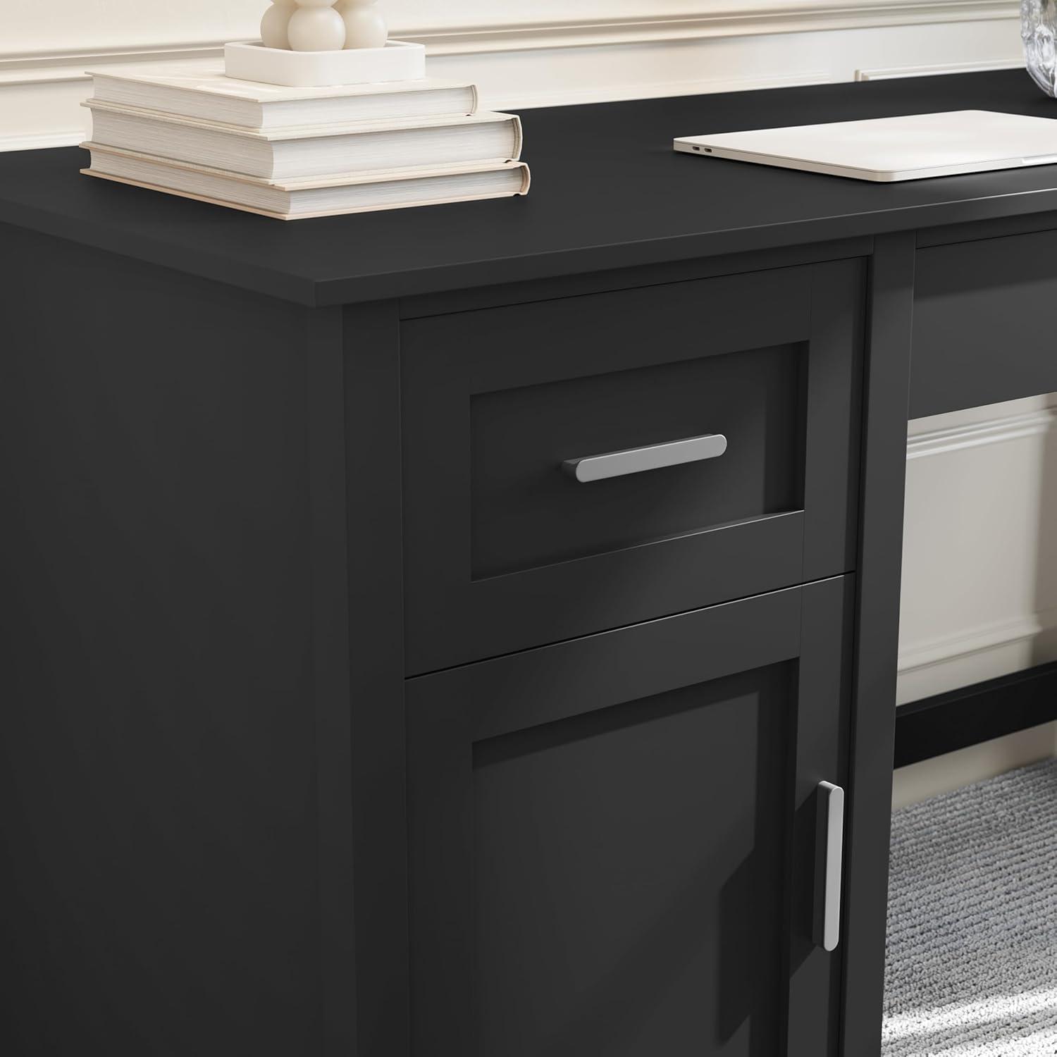 imageMartha Stewart Hutton Shaker Style Home Office Desk with Storage in Gray with Brushed Nickel HardwareBlack FrameBrushed Nickel Hardware