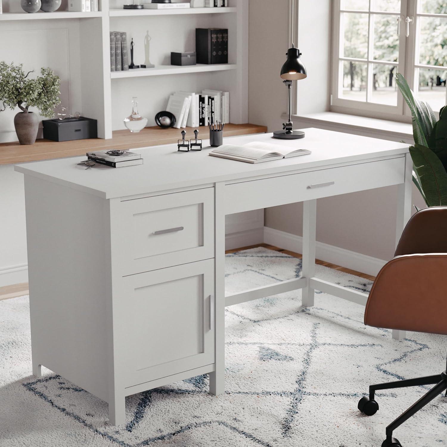 imageMartha Stewart Hutton Shaker Style Home Office Desk with Storage in Gray with Brushed Nickel HardwareGrayBrushed Nickel