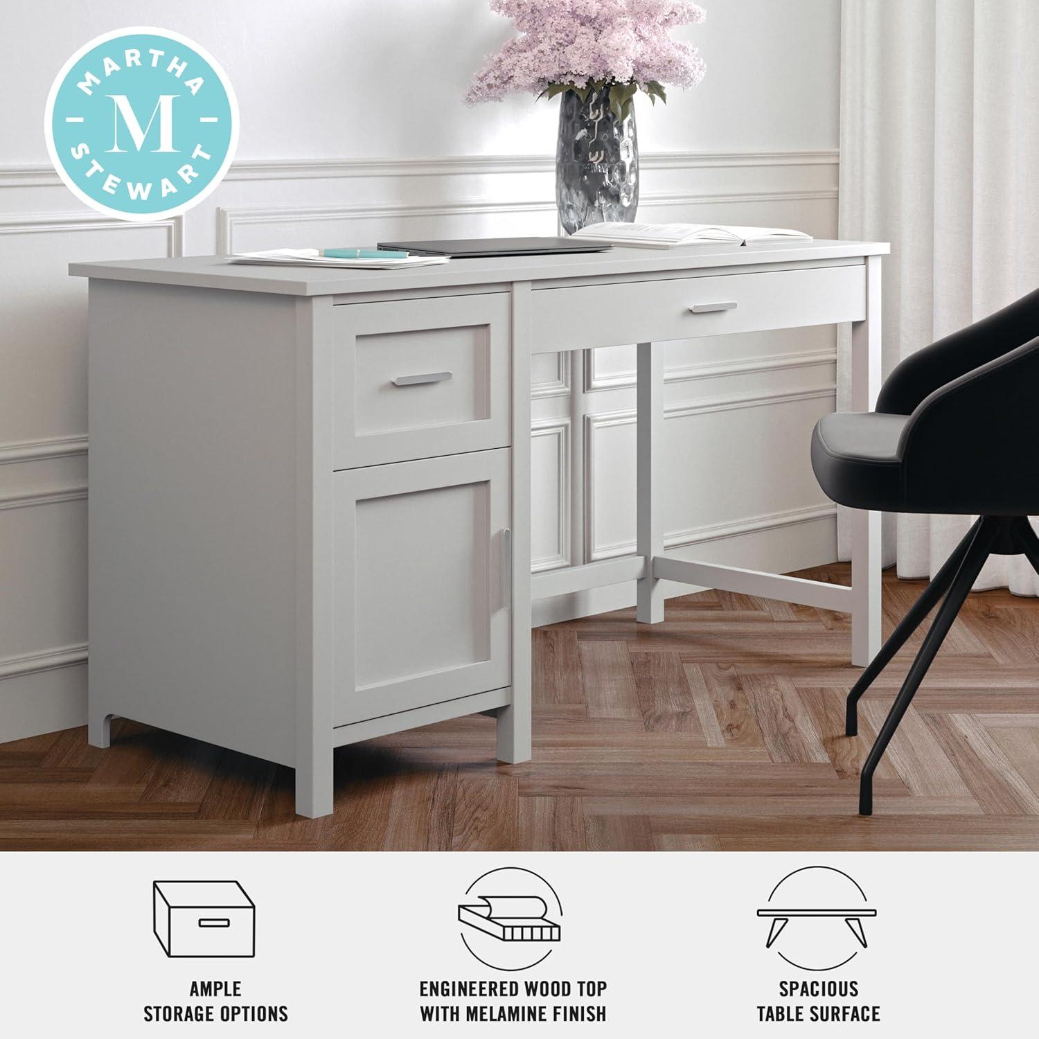 imageMartha Stewart Hutton Shaker Style Home Office Desk with Storage in Gray with Brushed Nickel HardwareGrayBrushed Nickel