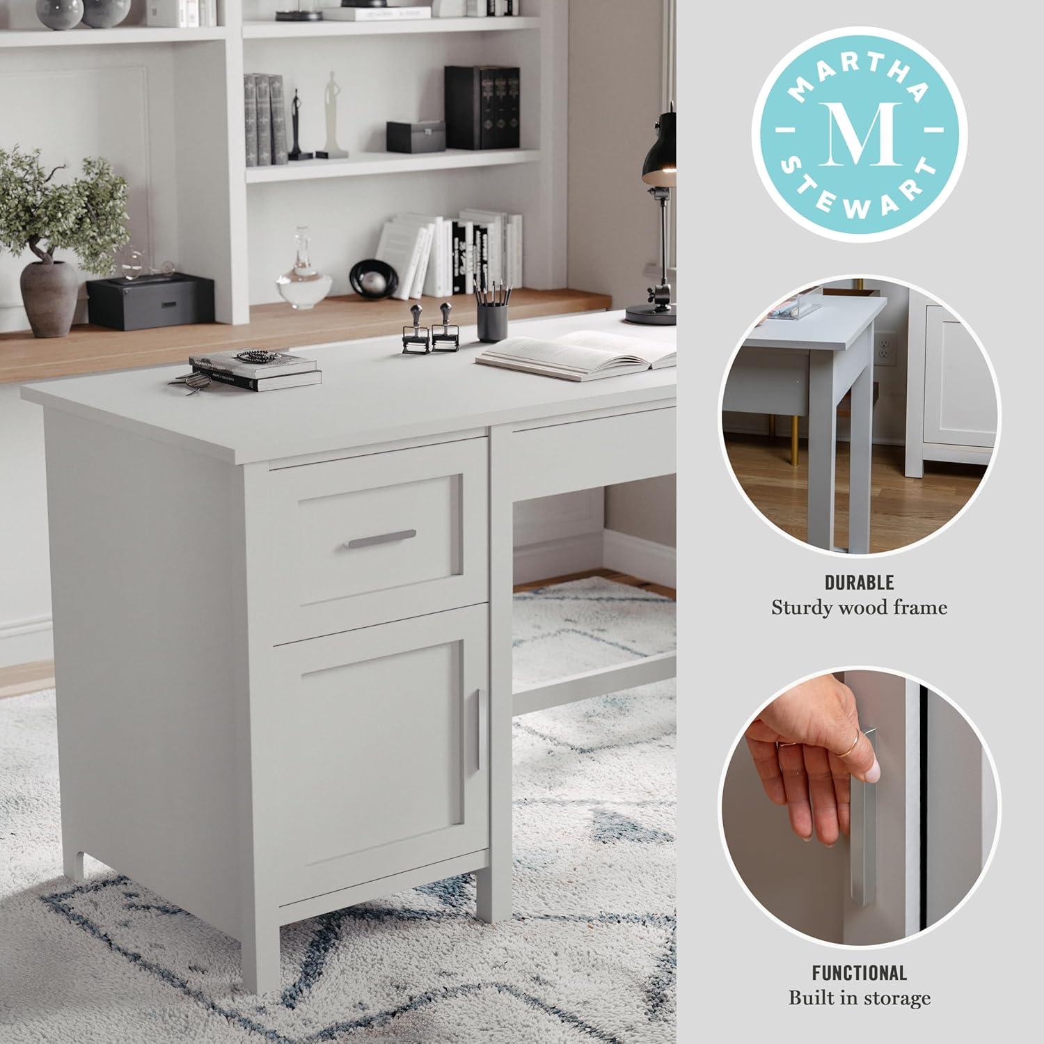 imageMartha Stewart Hutton Shaker Style Home Office Desk with Storage in Gray with Brushed Nickel HardwareGrayBrushed Nickel