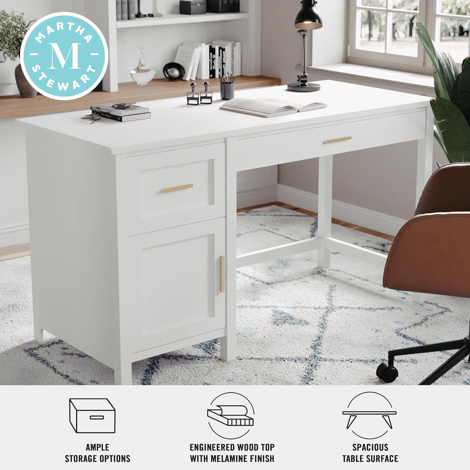 imageMartha Stewart Hutton Shaker Style Home Office Desk with Storage in Gray with Brushed Nickel HardwareWhitePolished Brass