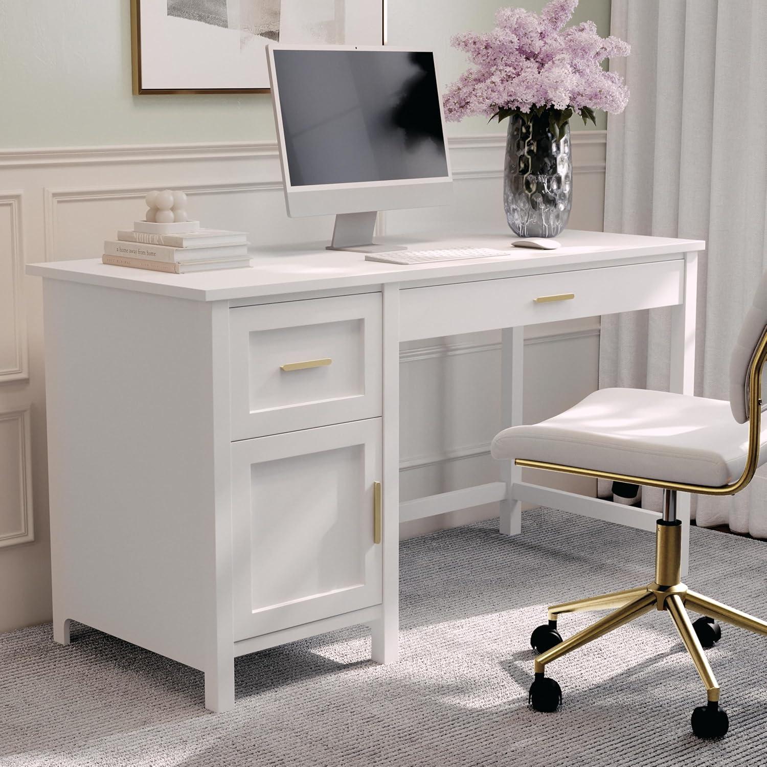 imageMartha Stewart Hutton Shaker Style Home Office Desk with Storage in Gray with Brushed Nickel HardwareWhitePolished Brass