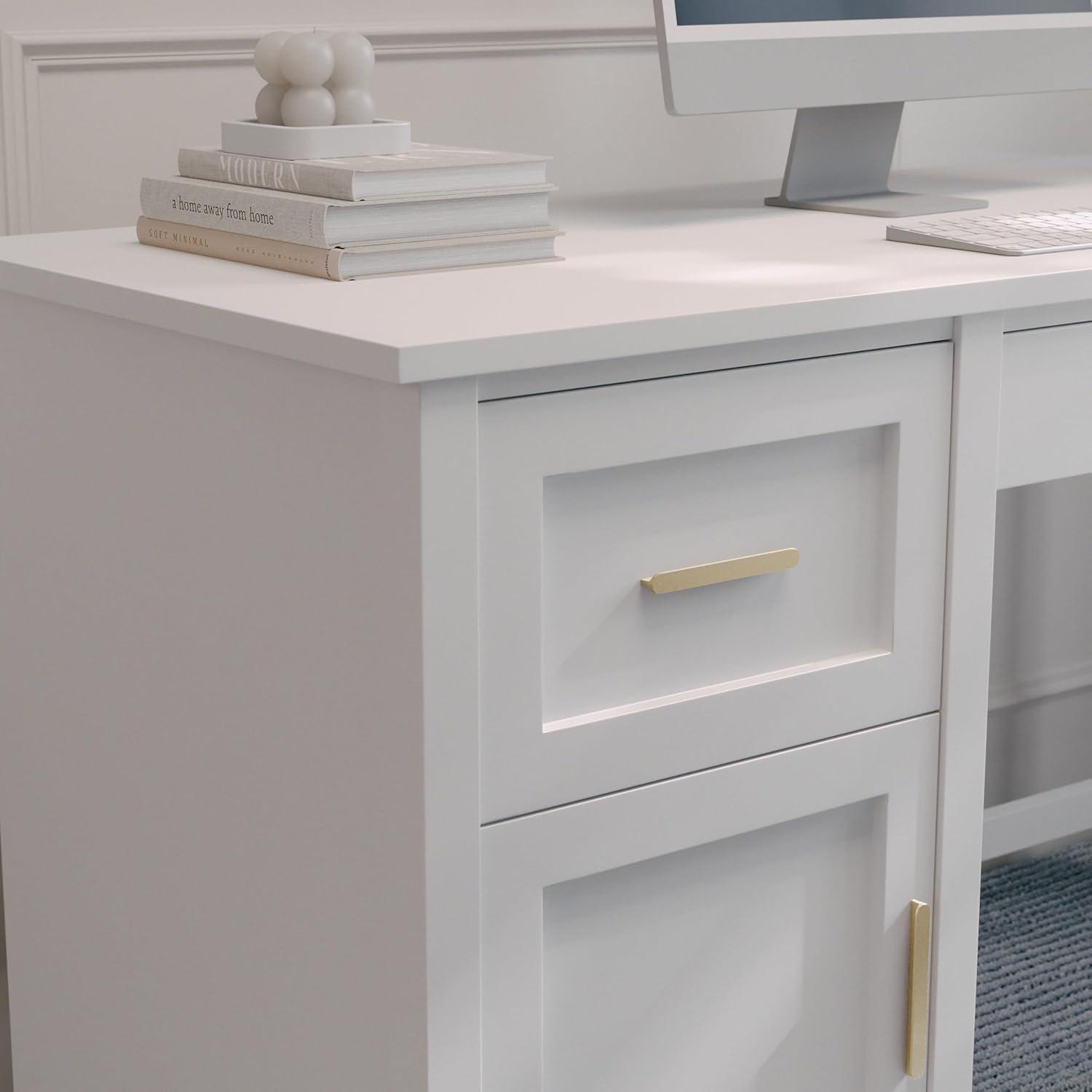 imageMartha Stewart Hutton Shaker Style Home Office Desk with Storage in Gray with Brushed Nickel HardwareWhitePolished Brass