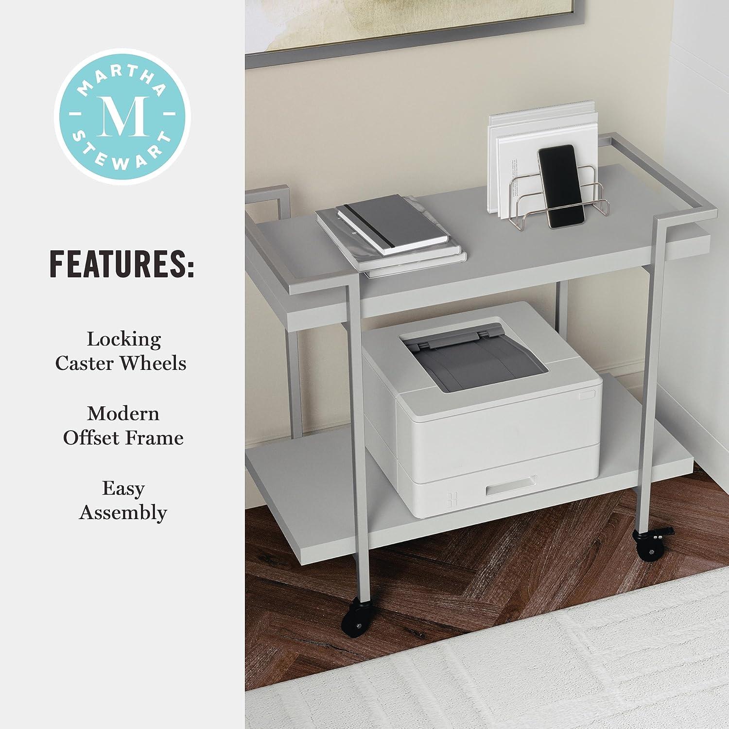 imageMartha Stewart Liam 2Tier Mobile Office Storage and Printer Cart in White with Polished Brass FrameGrayBrushed Nickel Frame
