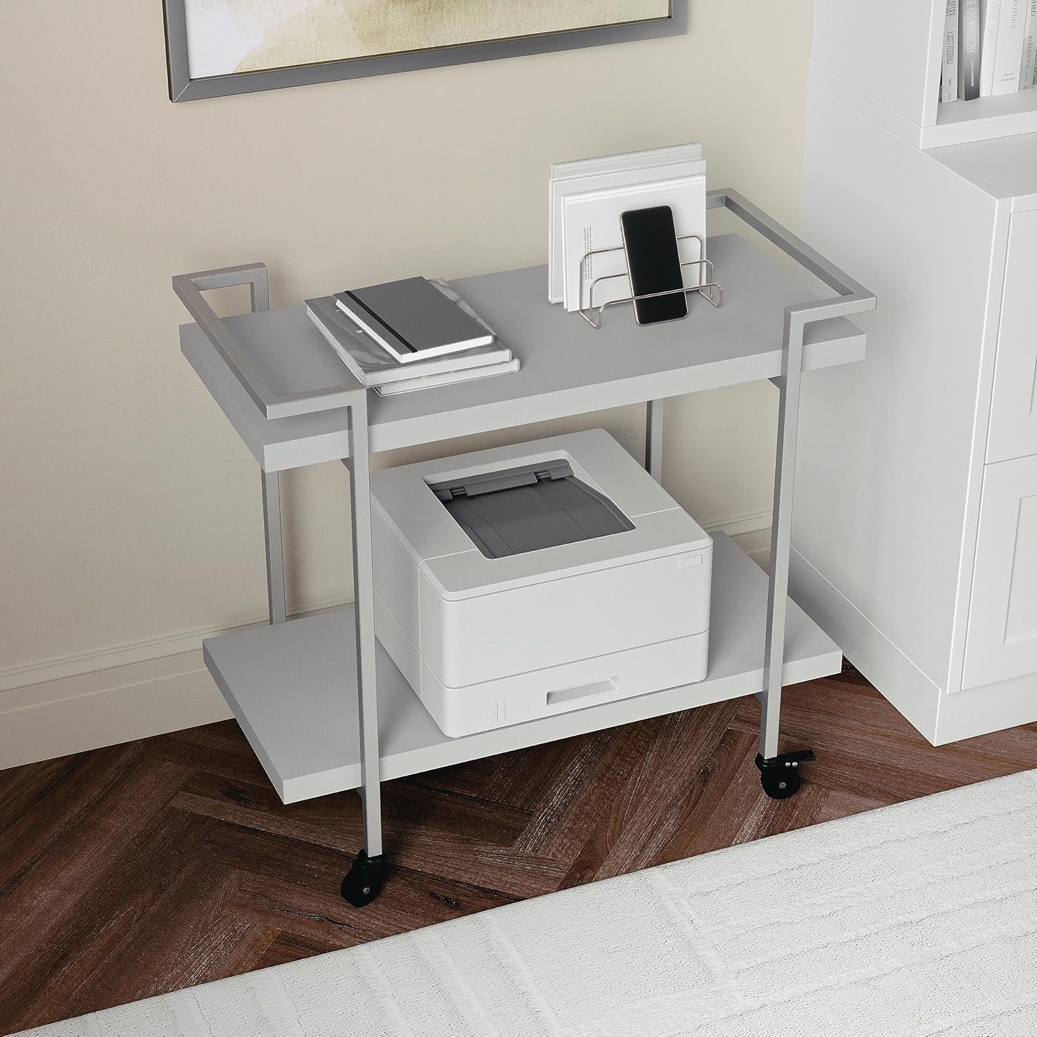 imageMartha Stewart Liam 2Tier Mobile Office Storage and Printer Cart in White with Polished Brass FrameGrayBrushed Nickel Frame