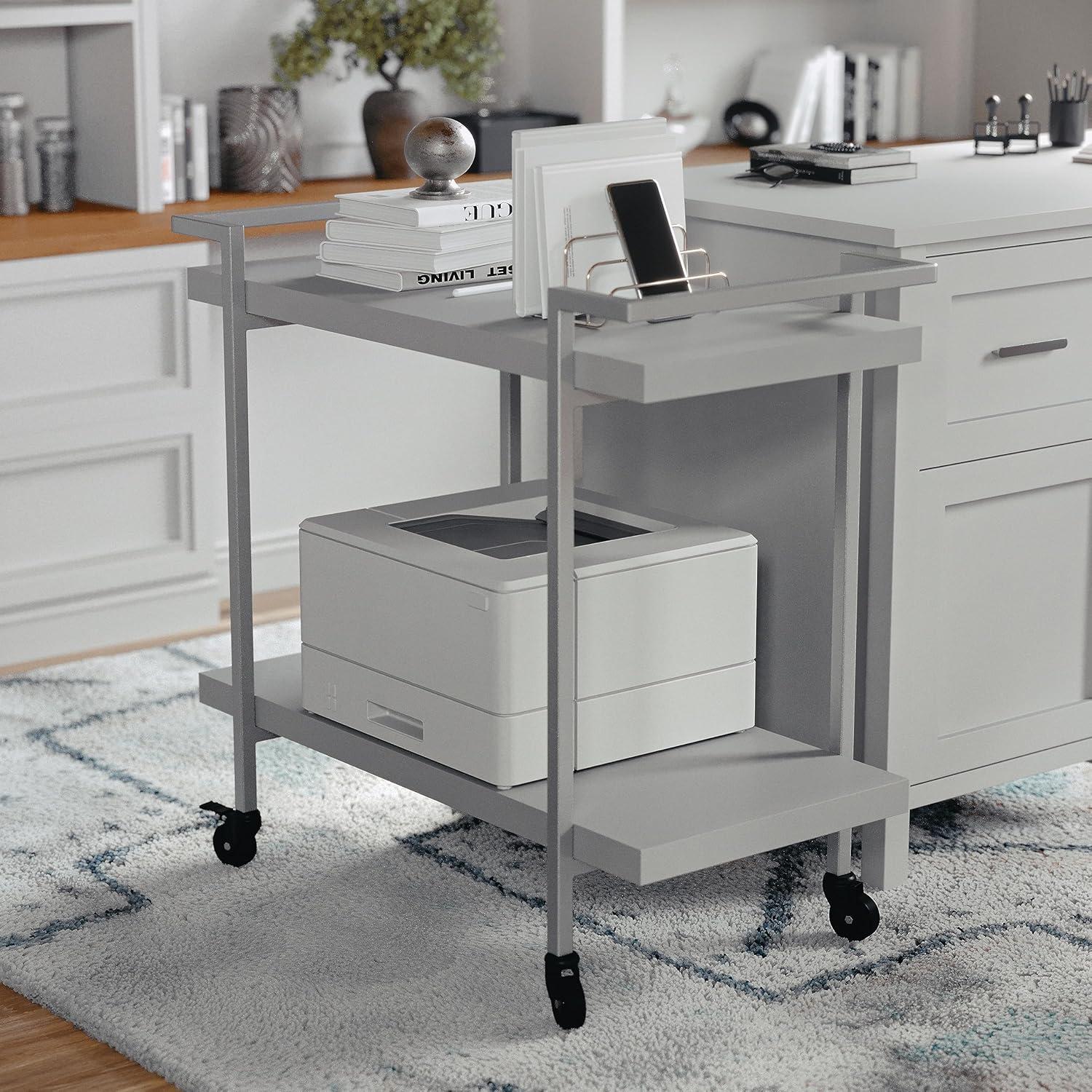 imageMartha Stewart Liam 2Tier Mobile Office Storage and Printer Cart in White with Polished Brass FrameGrayBrushed Nickel Frame