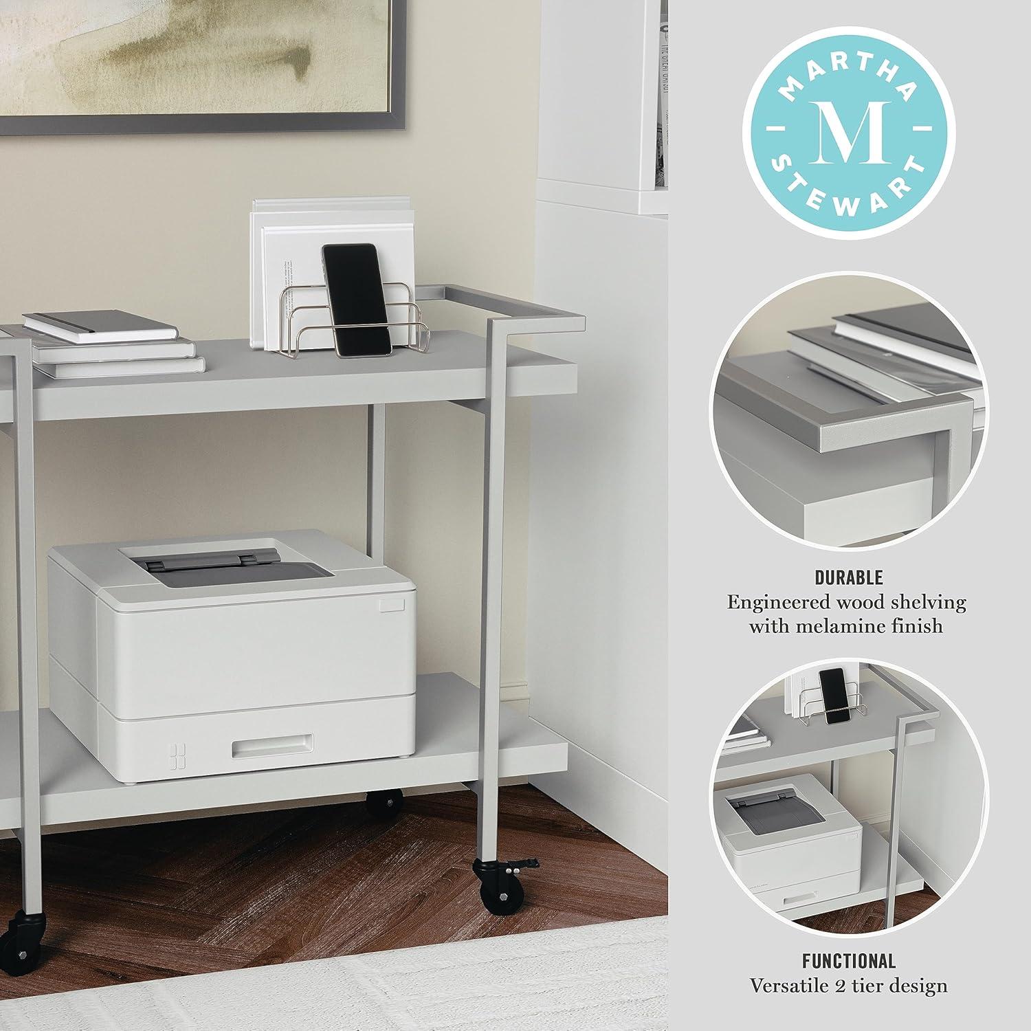 imageMartha Stewart Liam 2Tier Mobile Office Storage and Printer Cart in White with Polished Brass FrameGrayBrushed Nickel Frame
