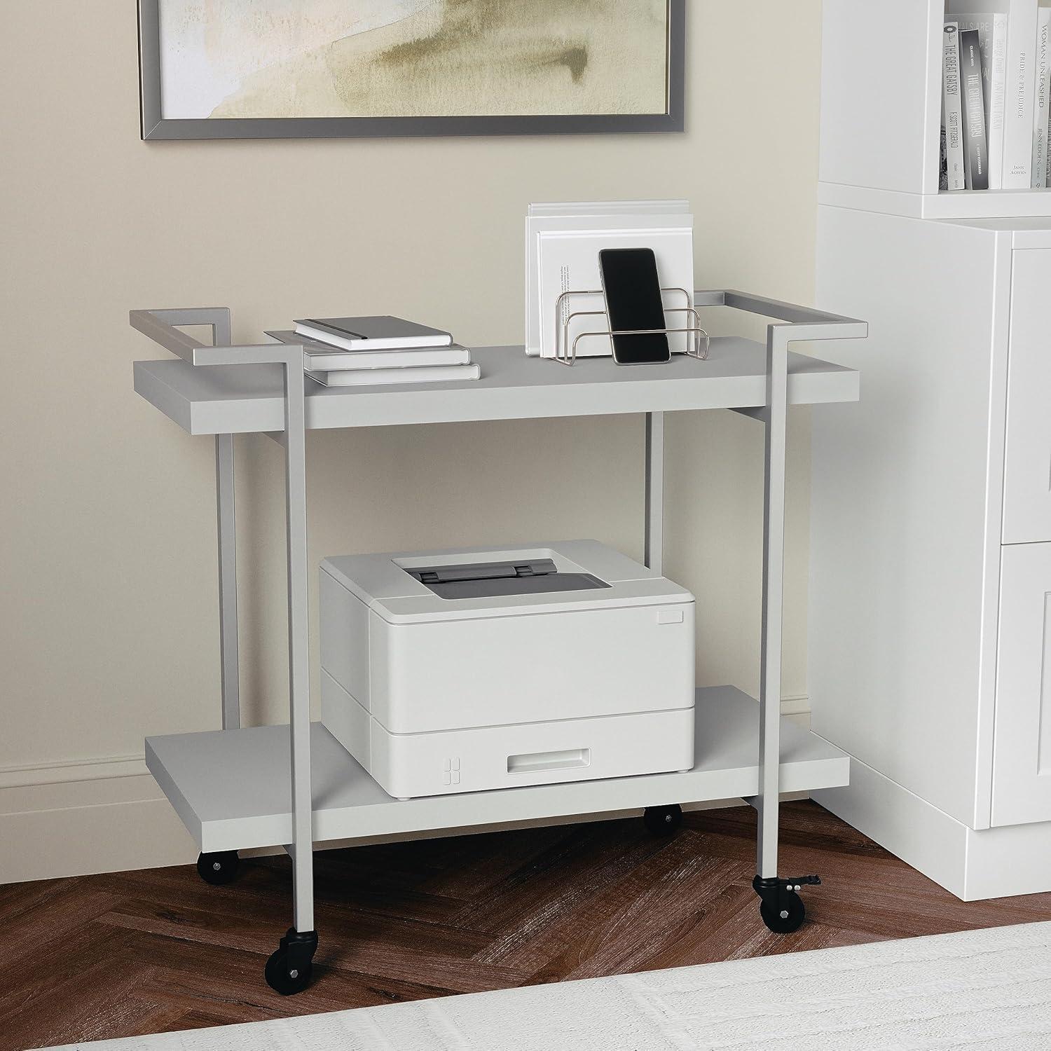 imageMartha Stewart Liam 2Tier Mobile Office Storage and Printer Cart in White with Polished Brass FrameGrayBrushed Nickel Frame