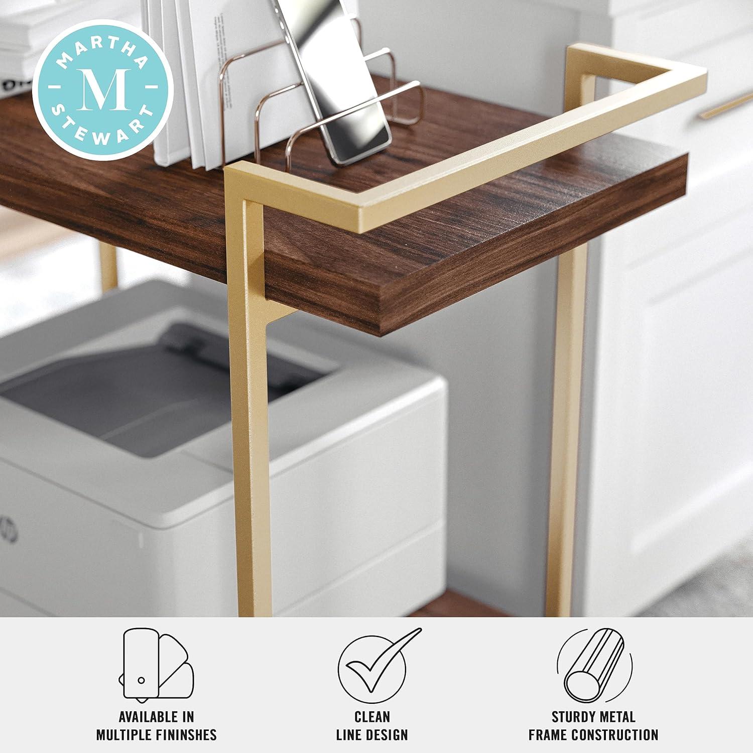 imageMartha Stewart Liam 2Tier Mobile Office Storage and Printer Cart in White with Polished Brass FrameWalnutPolished Brass Frame