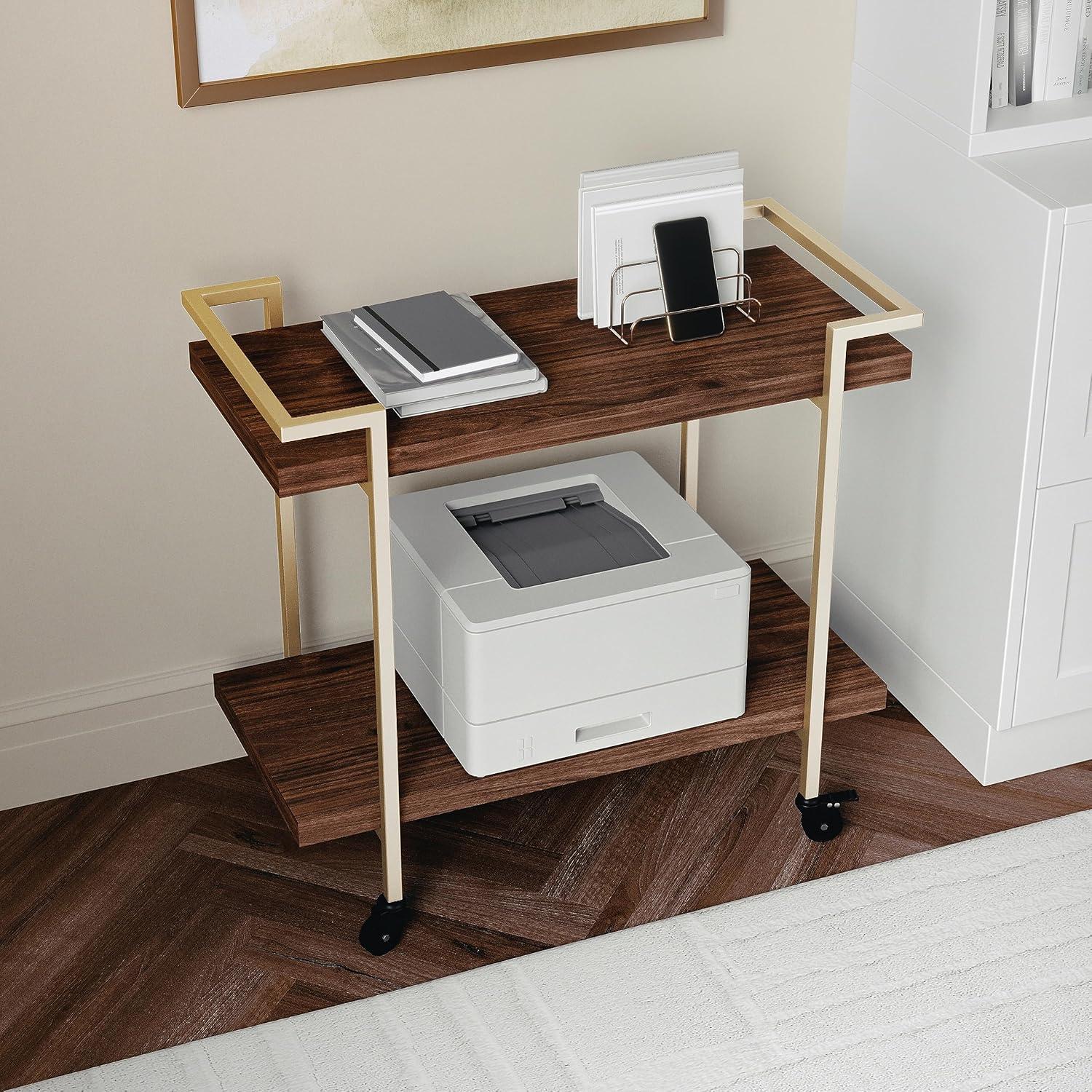 imageMartha Stewart Liam 2Tier Mobile Office Storage and Printer Cart in White with Polished Brass FrameWalnutPolished Brass Frame