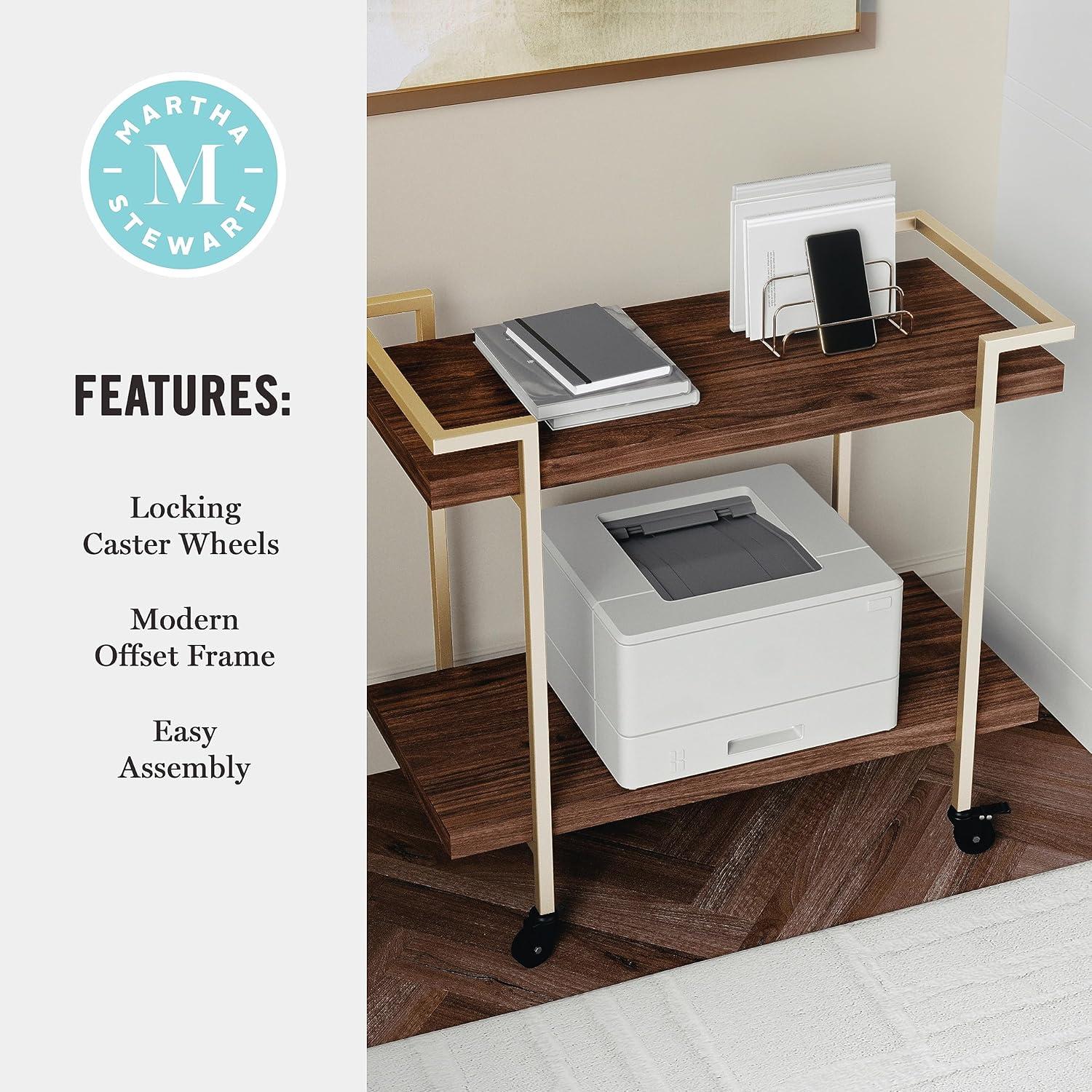 imageMartha Stewart Liam 2Tier Mobile Office Storage and Printer Cart in White with Polished Brass FrameWalnutPolished Brass Frame