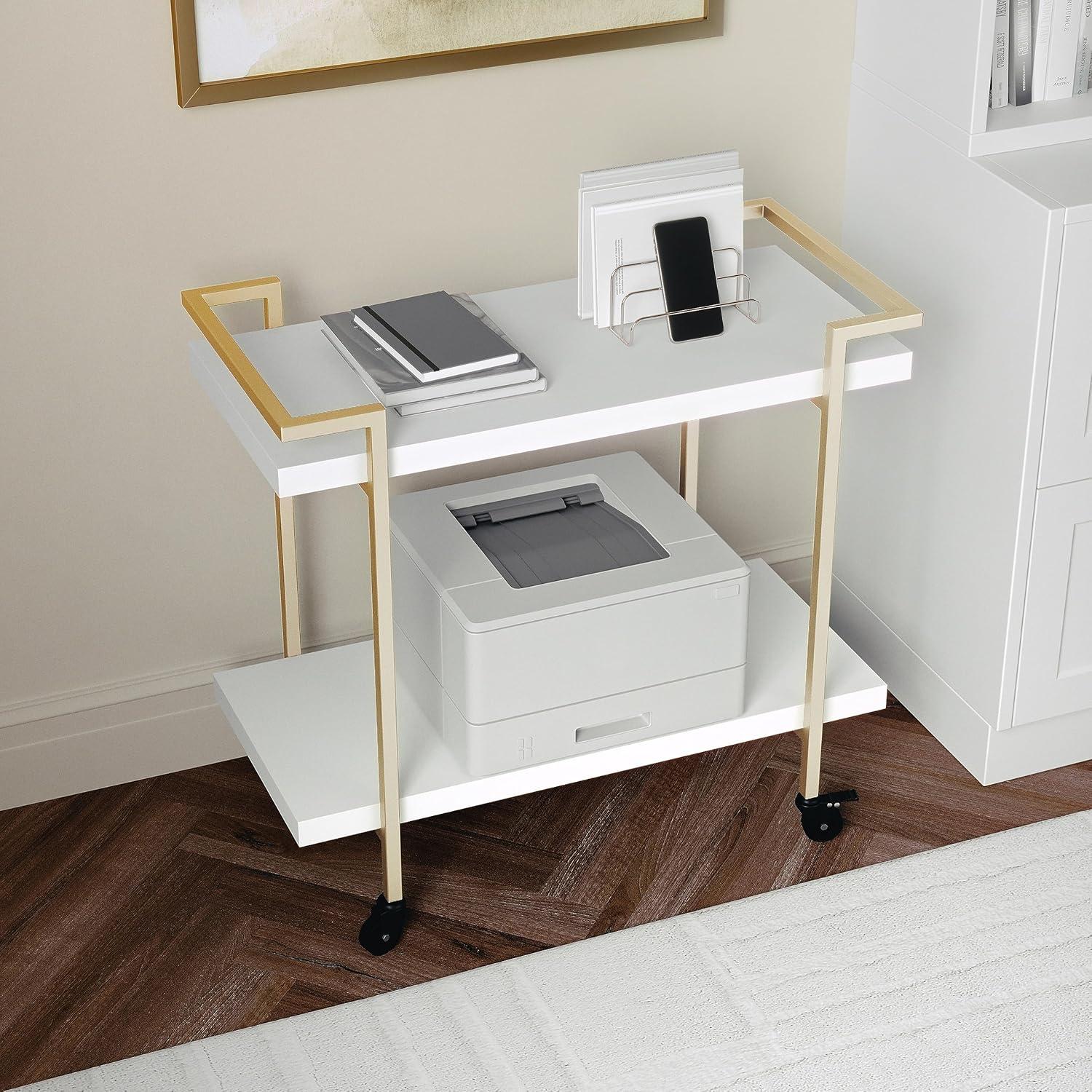 imageMartha Stewart Liam 2Tier Mobile Office Storage and Printer Cart in White with Polished Brass FrameWhitePolished Brass Frame