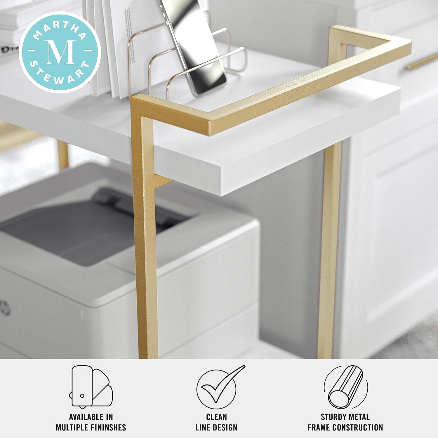 imageMartha Stewart Liam 2Tier Mobile Office Storage and Printer Cart in White with Polished Brass FrameWhitePolished Brass Frame