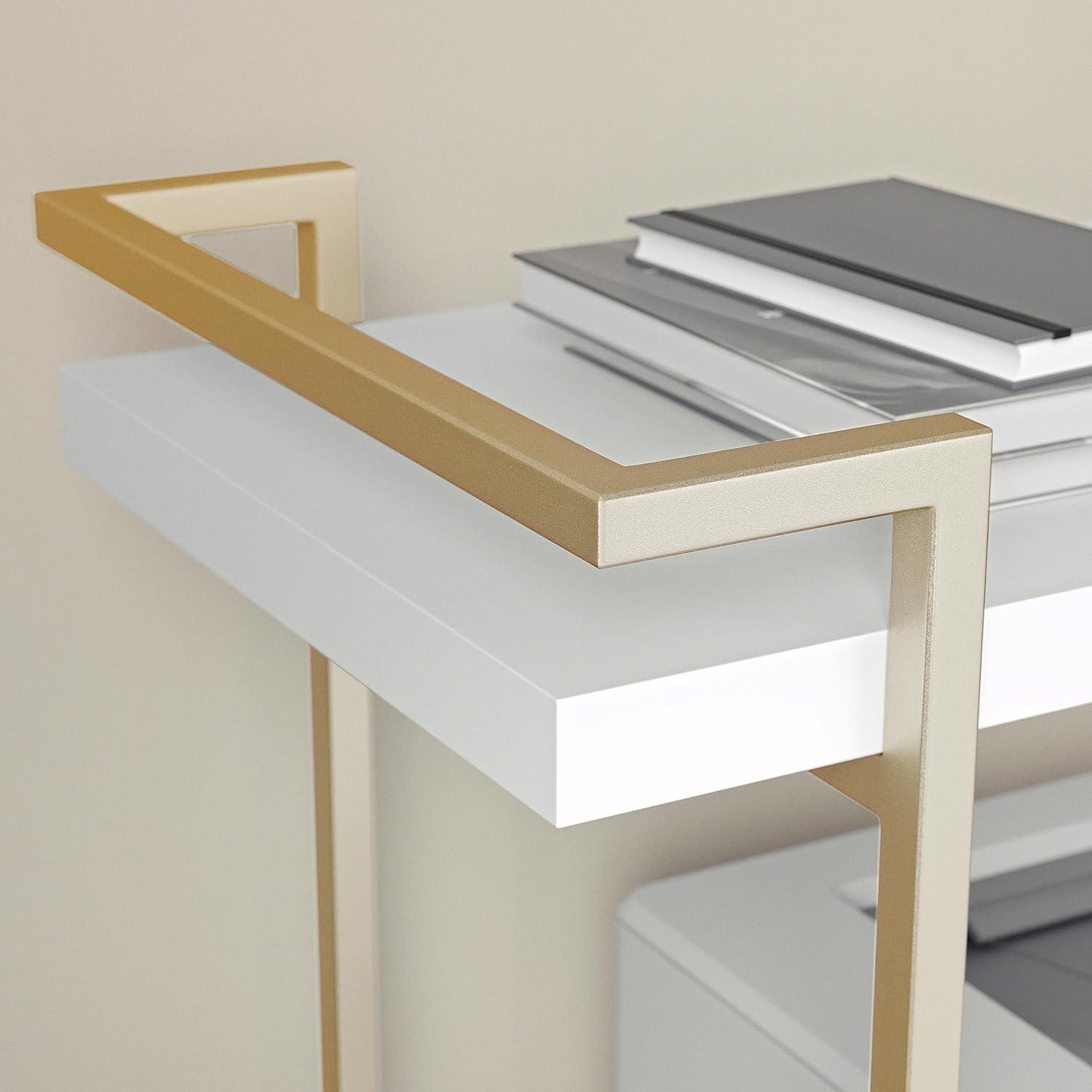 imageMartha Stewart Liam 2Tier Mobile Office Storage and Printer Cart in White with Polished Brass FrameWhitePolished Brass Frame