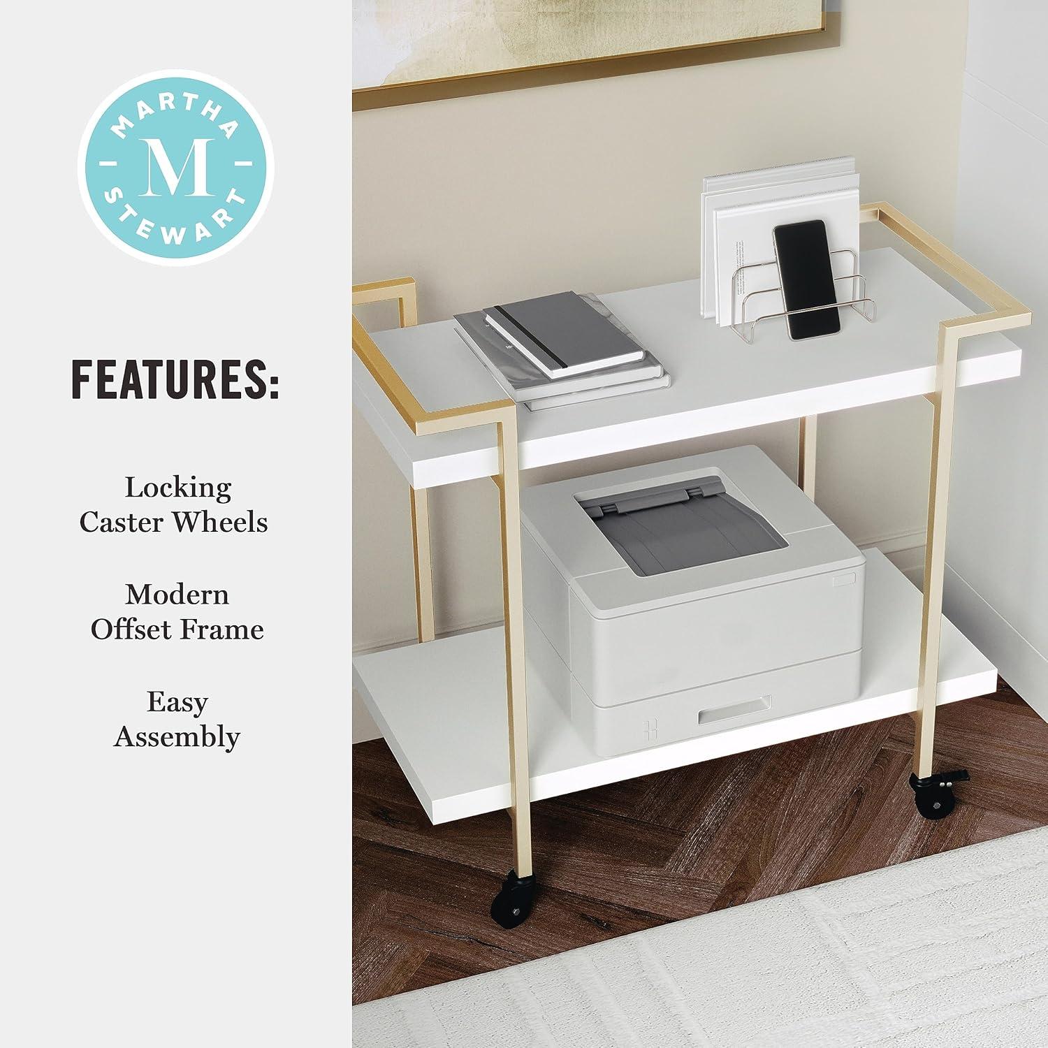 imageMartha Stewart Liam 2Tier Mobile Office Storage and Printer Cart in White with Polished Brass FrameWhitePolished Brass Frame