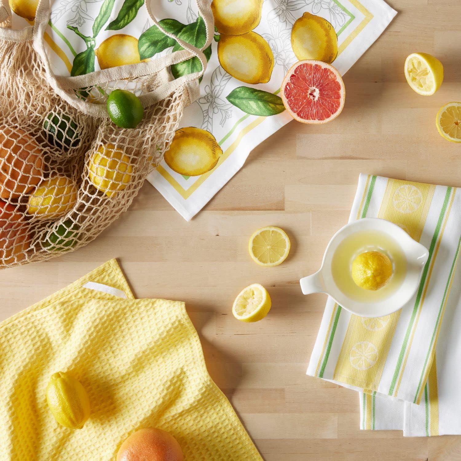 imageMartha Stewart LintFree Kitchen Towel 3Pack Set Iris 18x28Lots of Lemons