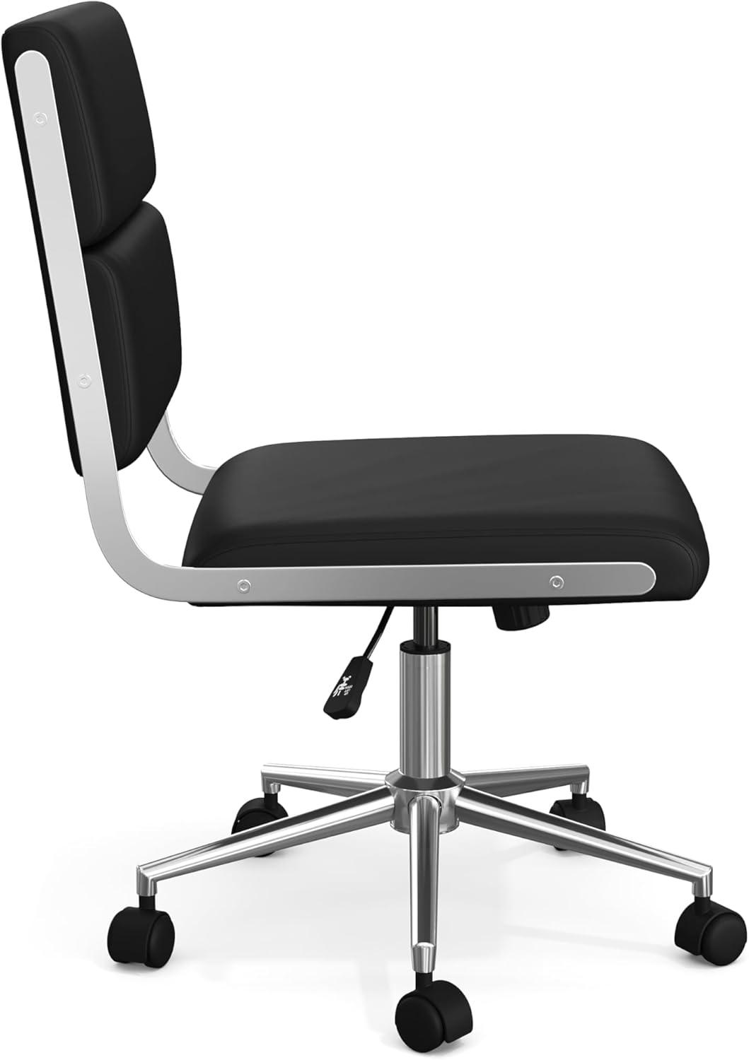 imageMartha Stewart Lulu Swivel Task Chair with Height Adjustable Seat for Home Office in Off White Faux Leather with Polished Brass FrameBlack Faux LeatherPolished Nickel Frame