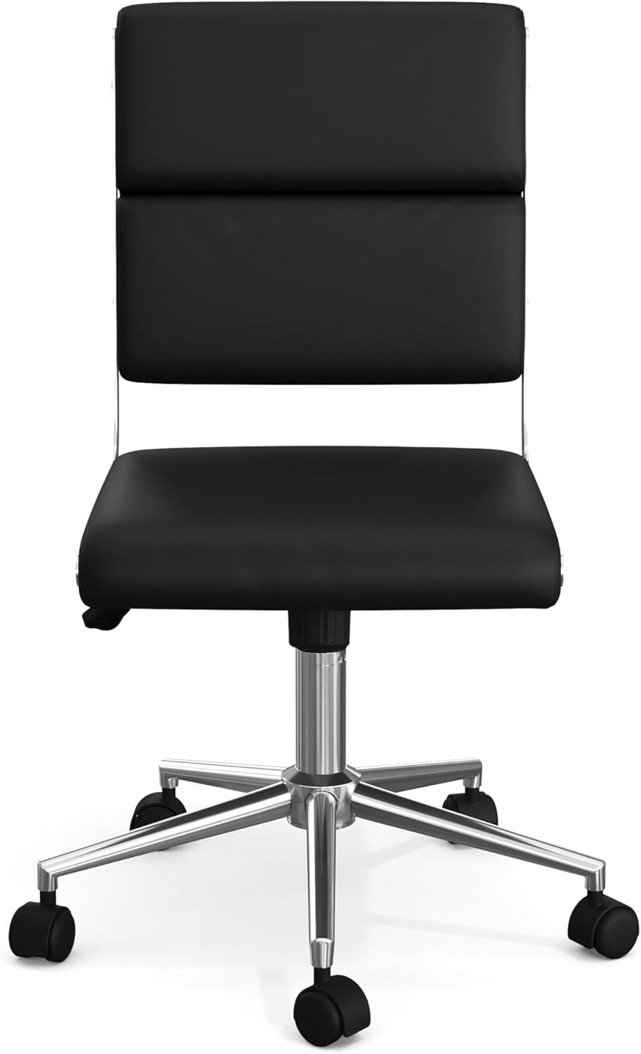 imageMartha Stewart Lulu Swivel Task Chair with Height Adjustable Seat for Home Office in Off White Faux Leather with Polished Brass FrameBlack Faux LeatherPolished Nickel Frame