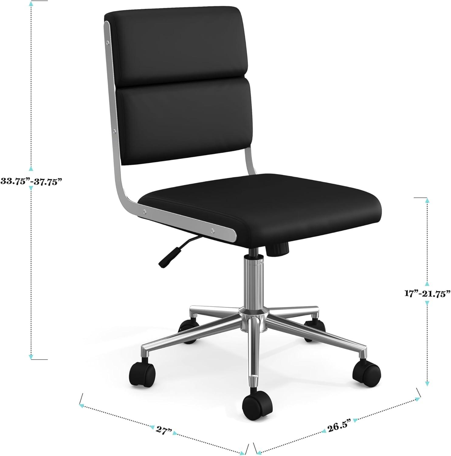 imageMartha Stewart Lulu Swivel Task Chair with Height Adjustable Seat for Home Office in Off White Faux Leather with Polished Brass FrameBlack Faux LeatherPolished Nickel Frame