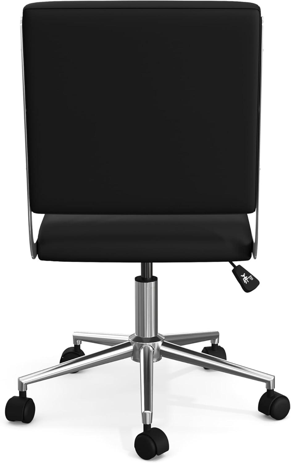 imageMartha Stewart Lulu Swivel Task Chair with Height Adjustable Seat for Home Office in Off White Faux Leather with Polished Brass FrameBlack Faux LeatherPolished Nickel Frame