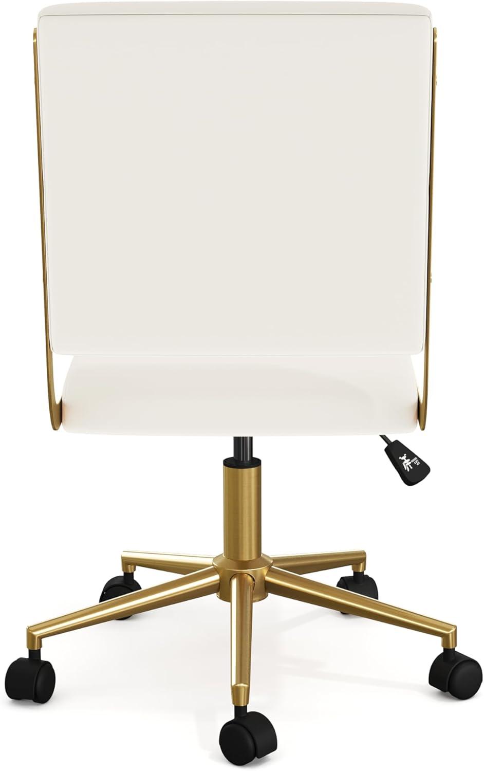 imageMartha Stewart Lulu Swivel Task Chair with Height Adjustable Seat for Home Office in Off White Faux Leather with Polished Brass FrameOff White Faux LeatherPolished Brass Frame