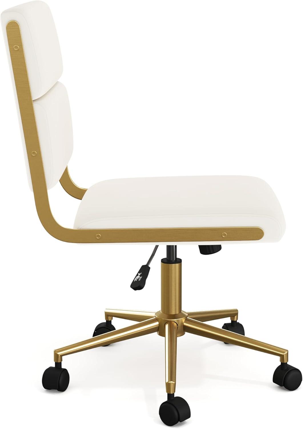 imageMartha Stewart Lulu Swivel Task Chair with Height Adjustable Seat for Home Office in Off White Faux Leather with Polished Brass FrameOff White Faux LeatherPolished Brass Frame