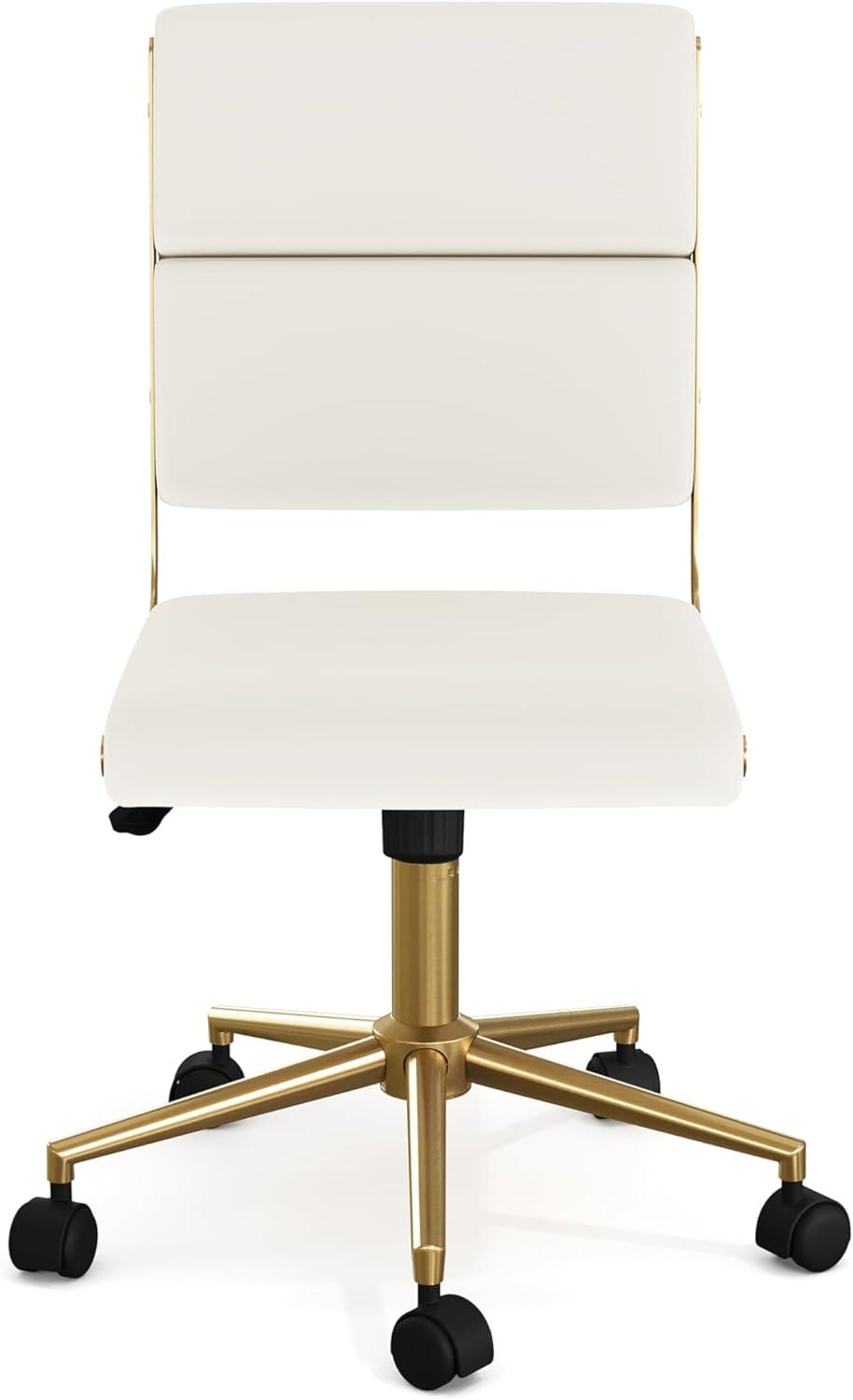 imageMartha Stewart Lulu Swivel Task Chair with Height Adjustable Seat for Home Office in Off White Faux Leather with Polished Brass FrameOff White Faux LeatherPolished Brass Frame