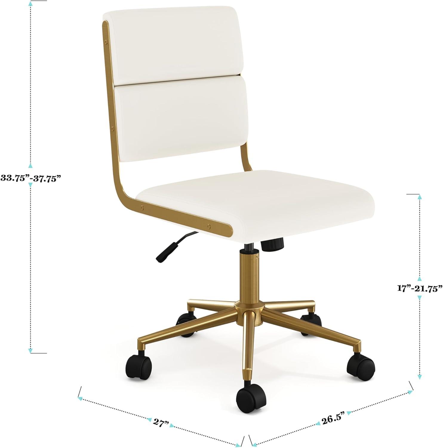 imageMartha Stewart Lulu Swivel Task Chair with Height Adjustable Seat for Home Office in Off White Faux Leather with Polished Brass FrameOff White Faux LeatherPolished Brass Frame
