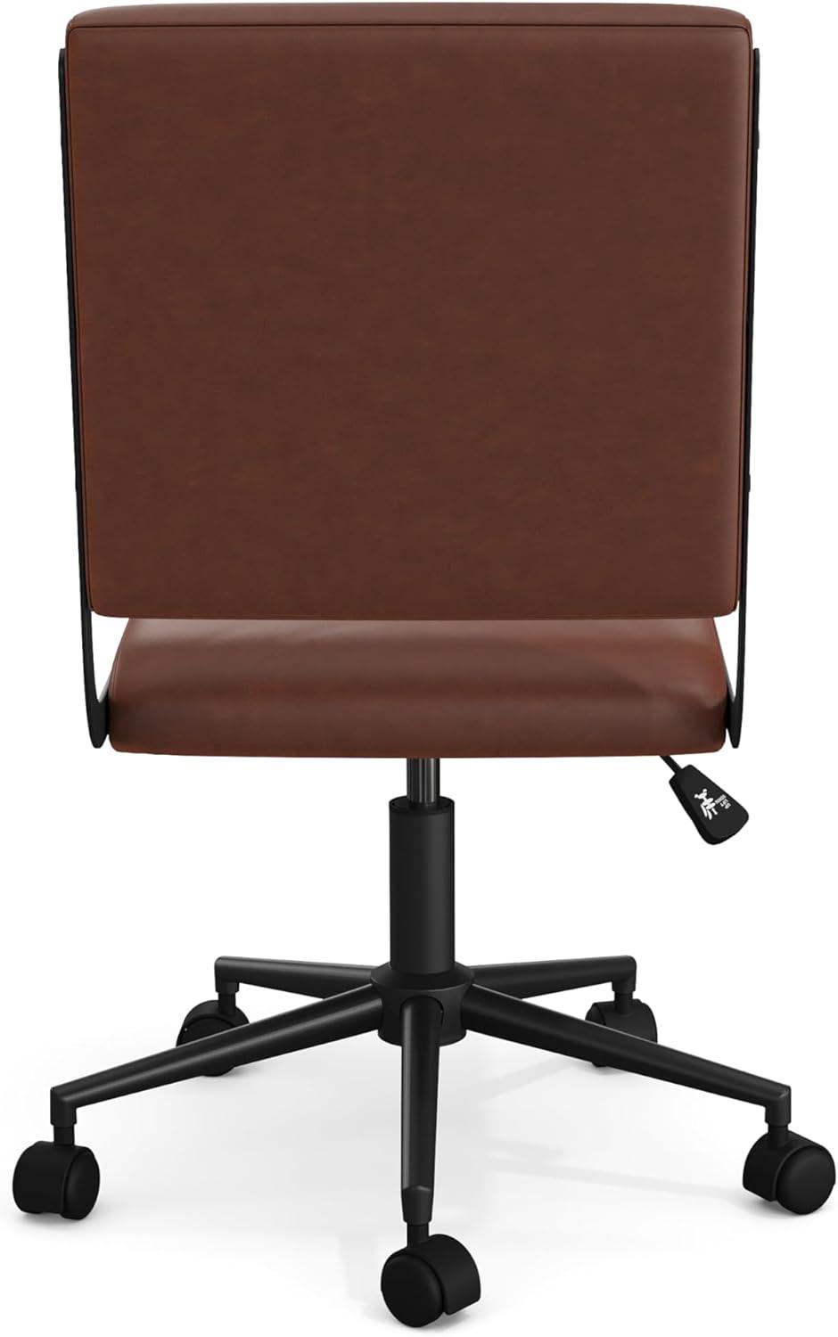 imageMartha Stewart Lulu Swivel Task Chair with Height Adjustable Seat for Home Office in Off White Faux Leather with Polished Brass FrameSaddle Brown Faux LeatherOil Rubbed Bronze Frame