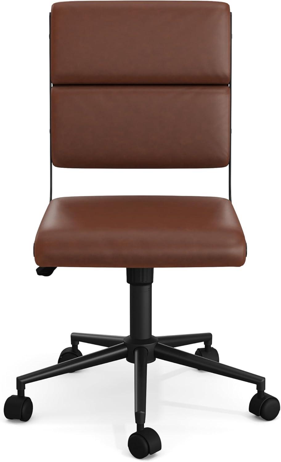 imageMartha Stewart Lulu Swivel Task Chair with Height Adjustable Seat for Home Office in Off White Faux Leather with Polished Brass FrameSaddle Brown Faux LeatherOil Rubbed Bronze Frame
