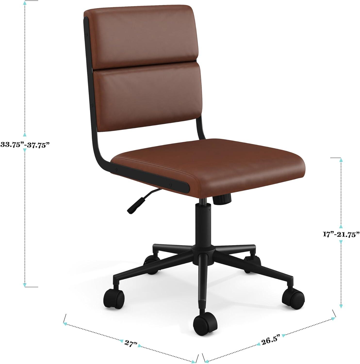 imageMartha Stewart Lulu Swivel Task Chair with Height Adjustable Seat for Home Office in Off White Faux Leather with Polished Brass FrameSaddle Brown Faux LeatherOil Rubbed Bronze Frame
