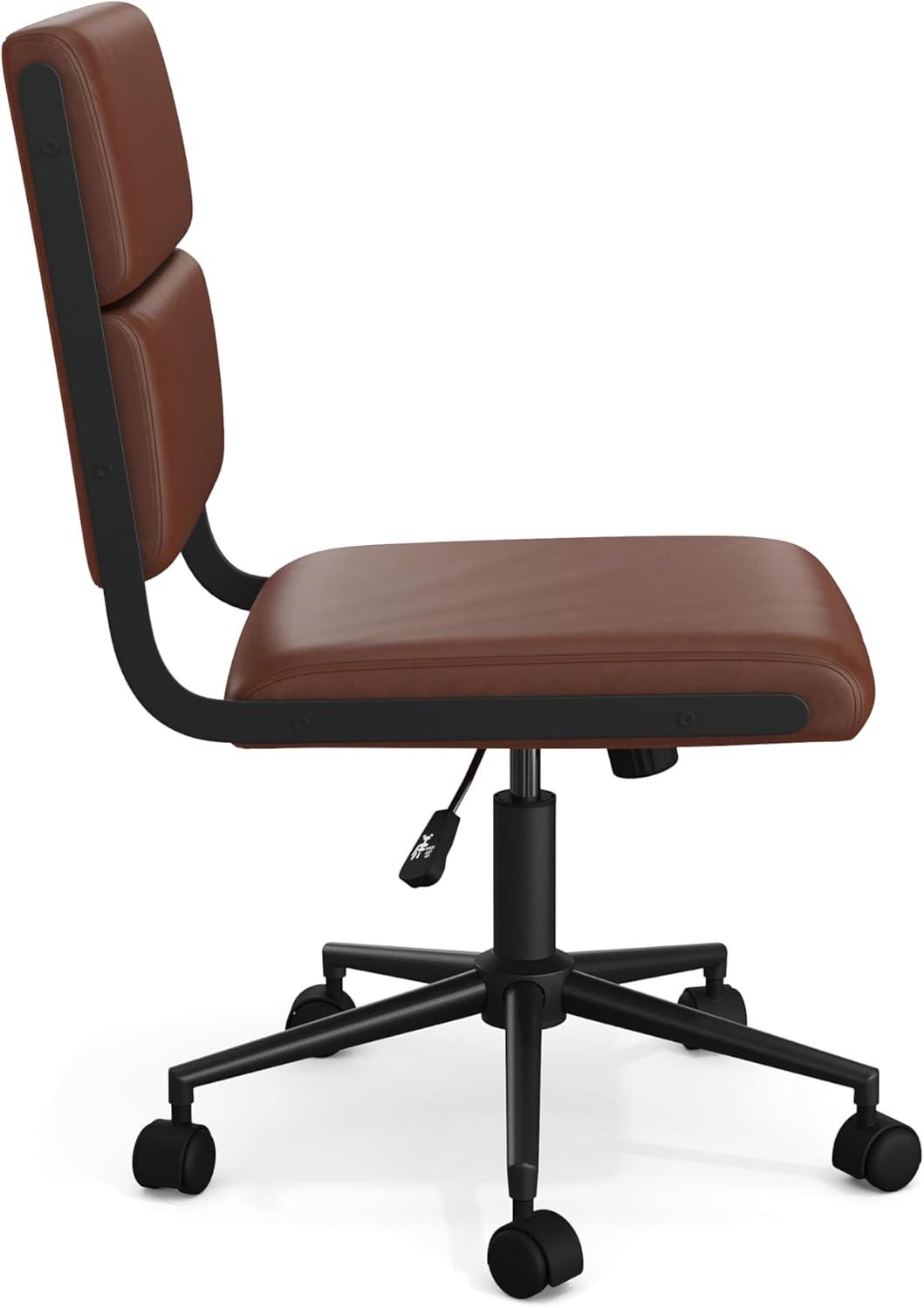 imageMartha Stewart Lulu Swivel Task Chair with Height Adjustable Seat for Home Office in Off White Faux Leather with Polished Brass FrameSaddle Brown Faux LeatherOil Rubbed Bronze Frame