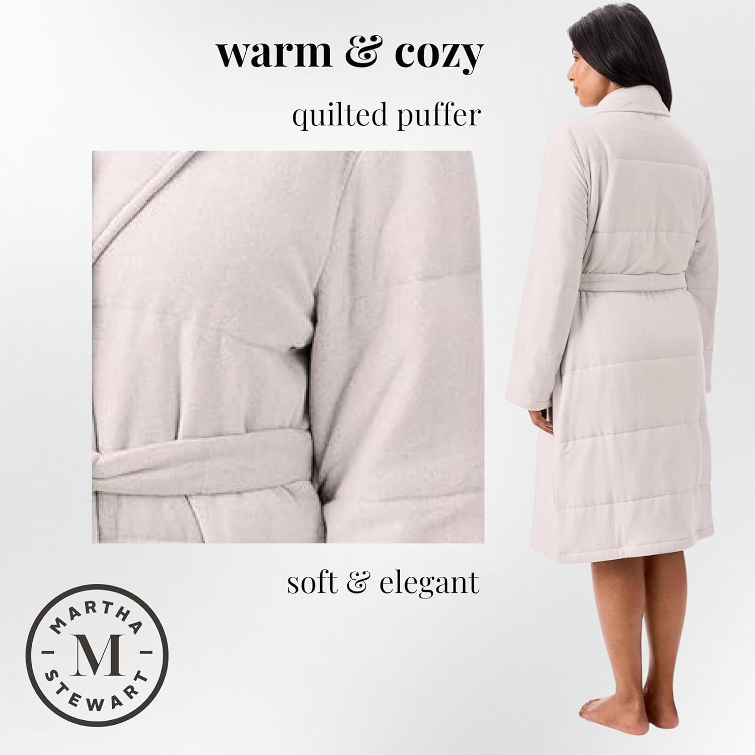imageMartha Stewart MidLength Puffer Robe for Women Cozy Quilted Sleepwear for Lounging or Layering