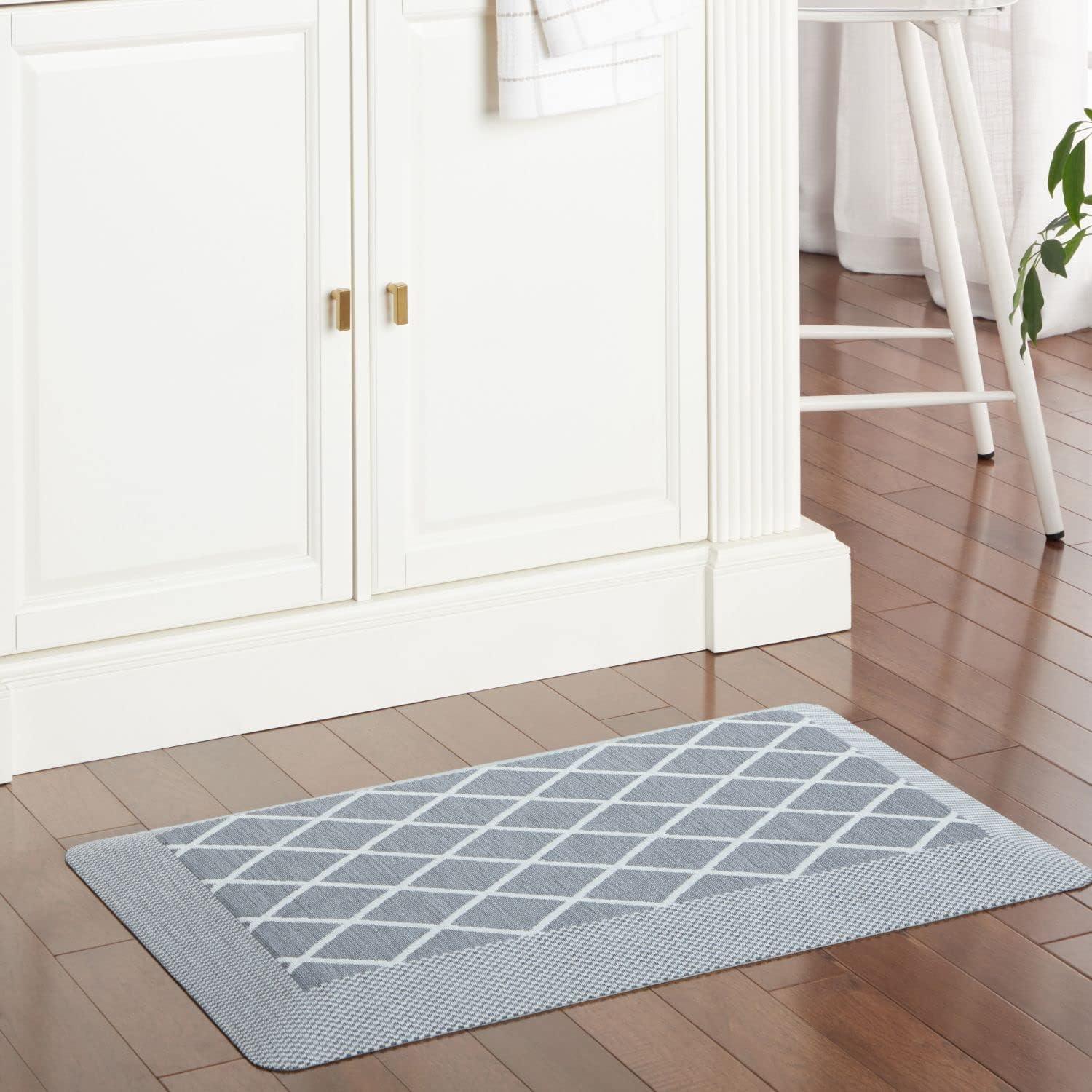 imageMartha Stewart Miles Modern Diamond AntiFatigue AirInfused Kitchen Mat Beige 196x32Blue