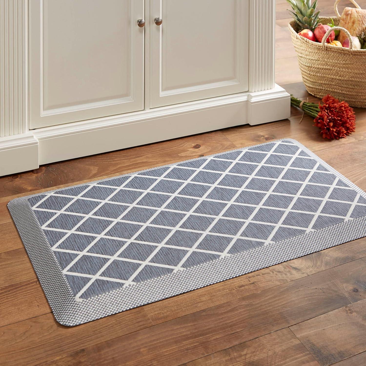 imageMartha Stewart Miles Modern Diamond AntiFatigue AirInfused Kitchen Mat Beige 196x32Blue